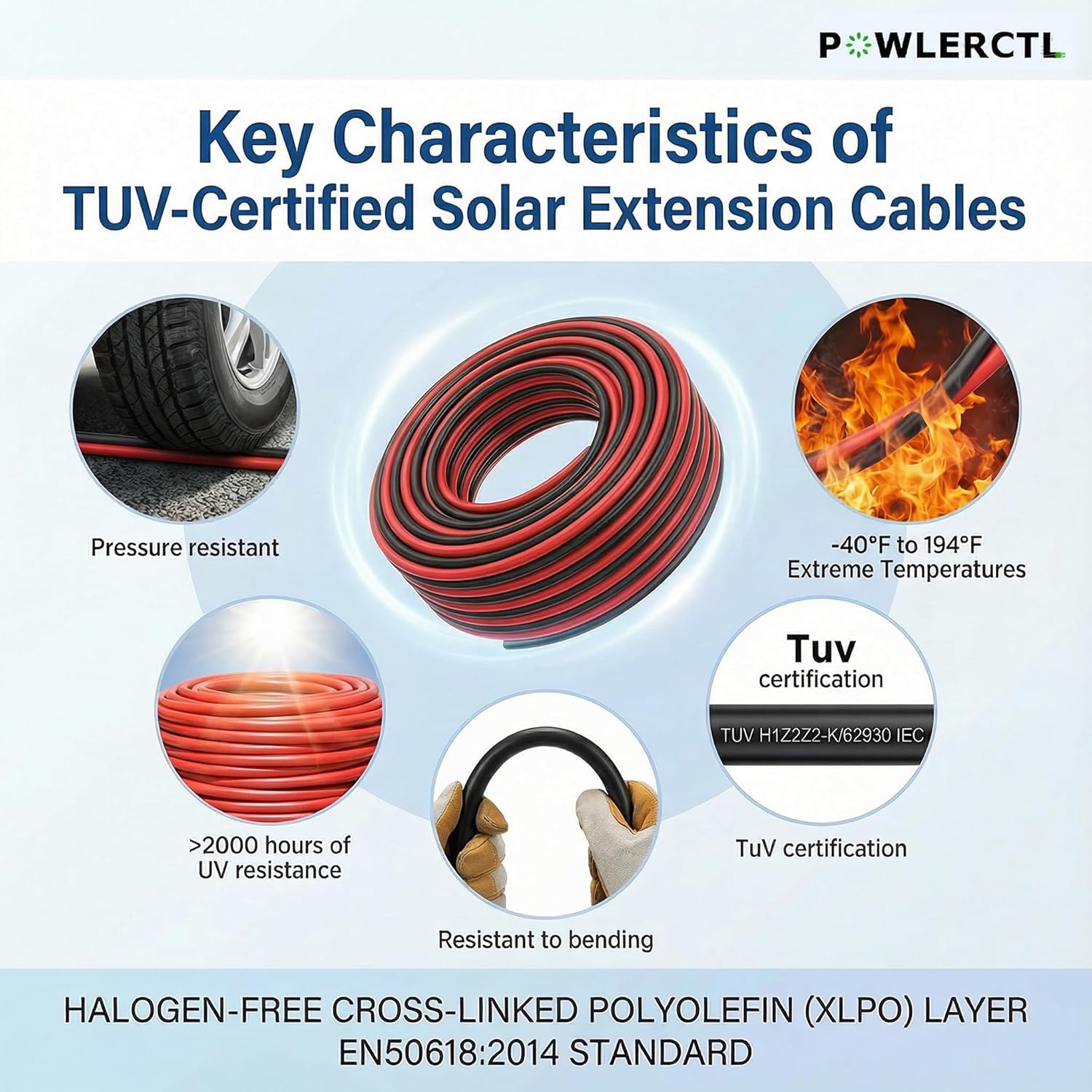 Solar Panel Extension Cable 10 AWG 30Ft 6mm² Wire Gauge Certified PV Cable,100% Tinned Copper Heavy Duty with Male and Female Waterproof mc4 Connectors,for RV, Home Boat Photovoltaic Systems