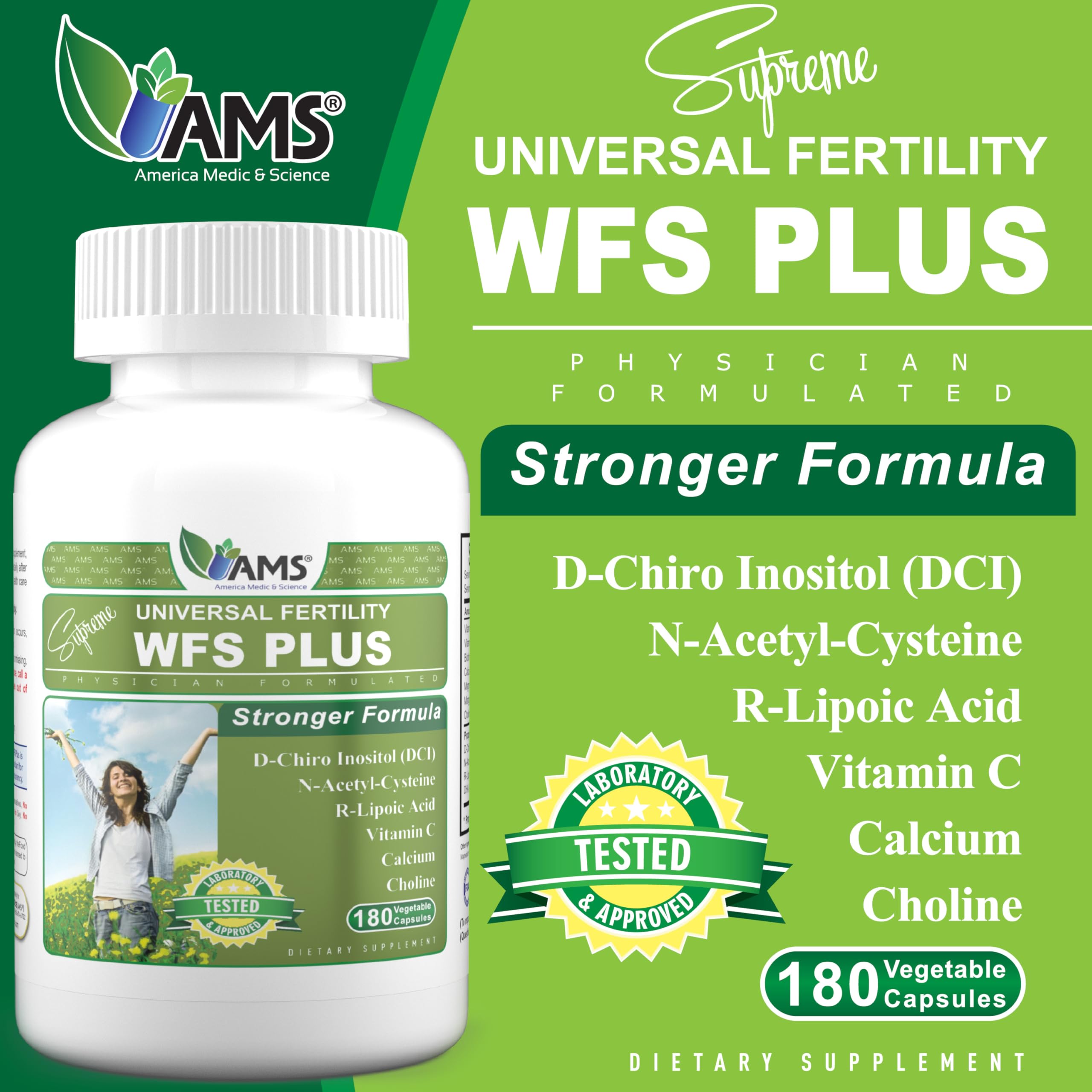 America Medic & Science WFS Plus Fertility Supplements for Women (180 Capsules) Supports Ovulatory Health | Natural Preconception Vitamins, Reproductive Aid, with D-Chiro Inositol, DHA — Amazon image 2