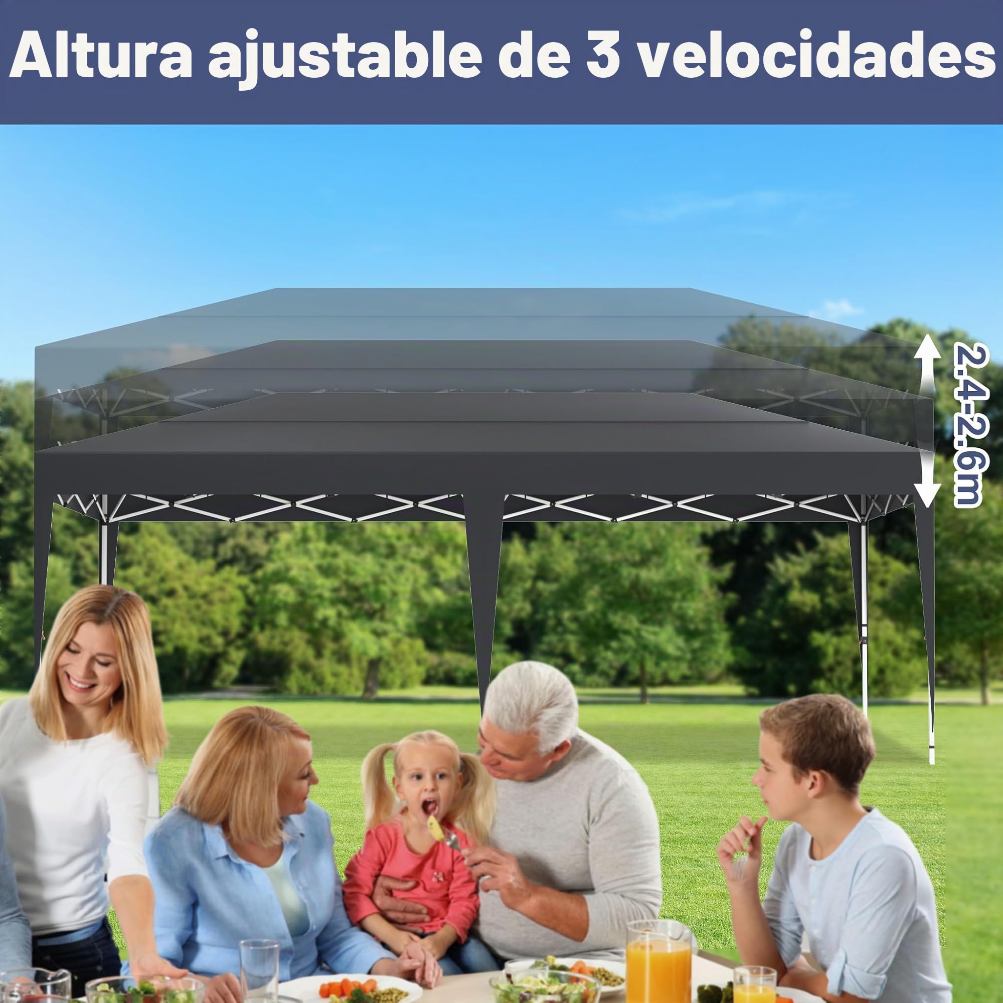 UISEBRT Pabellón plegable, 3x6, plegable, carpa para fiestas, impermeable, protección UV, altura ajustable, pabellón, exterior, incluye bolsa de transporte y anclajes de suelo, antracita