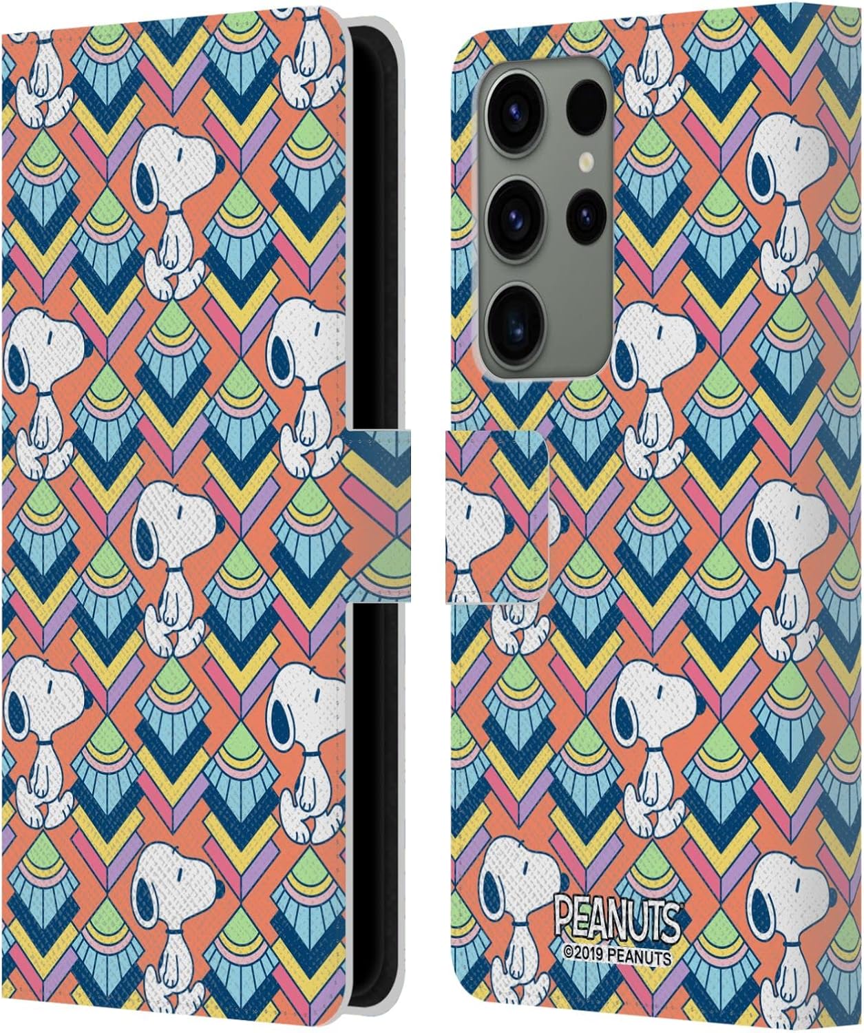 Head Case Designs Officially Licensed Peanuts Orange Pattern Snoopy Deco Dreams Leather Wallet Case Compatible with Samsung Galaxy S23 Ultra 5G