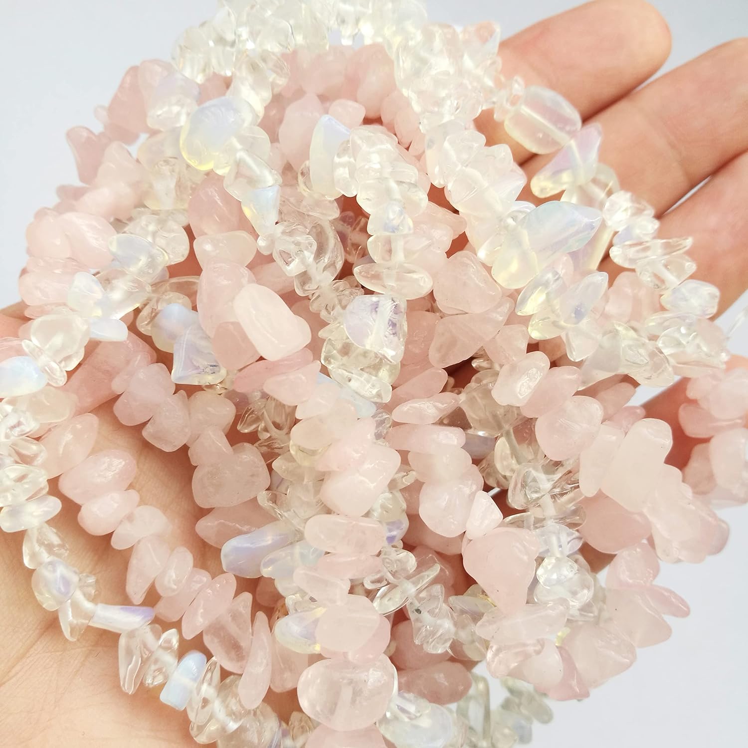 5-10mm Natural Rose Quartz+Opalite Irregular Tumbled Chip Beads for Jewelry Making, Healing Crystal Drilled Loose Bead Strand DIY Craft Supplies(2 Strands) - Image 4
