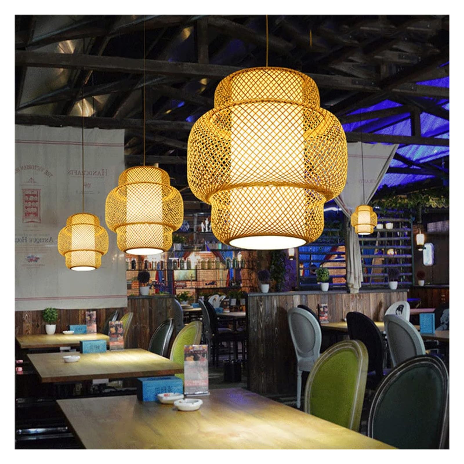Lampadario Artistico cilindrico a Doppio Strato, Lampada a Sospensione con Struttura a Reticolo in Vimini, lampadario Unico a Semi-Incasso per Soggiorno e Camera da Letto (48 cm)