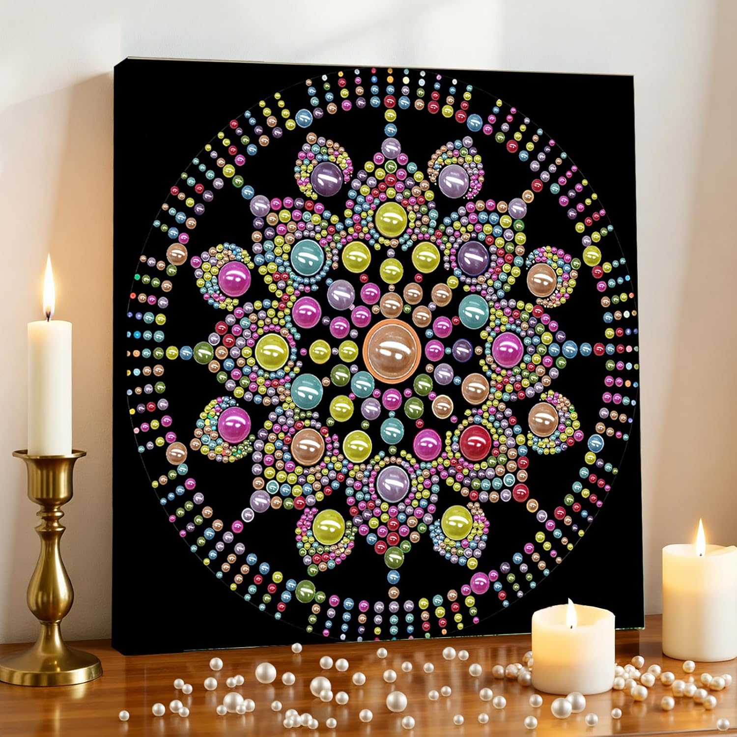 C'eitura Color Bloom Mandala DIY Pearl Painting Art Kit with Frame - 9.84x9.84 Inch Floral Burst Pearl & Gem Craft Set for Adults Beginners, Ready-to-Hang Vibrant Wall Decor, Joyful Home Gift