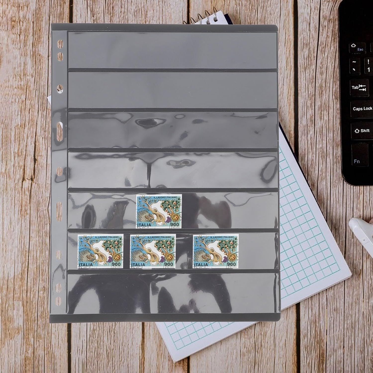 MOKKHNB 10pcs Plastic Stamp Pages with Seven Rows for Standard Stamp Albums with Smooth Surface and Comfortable Touch
