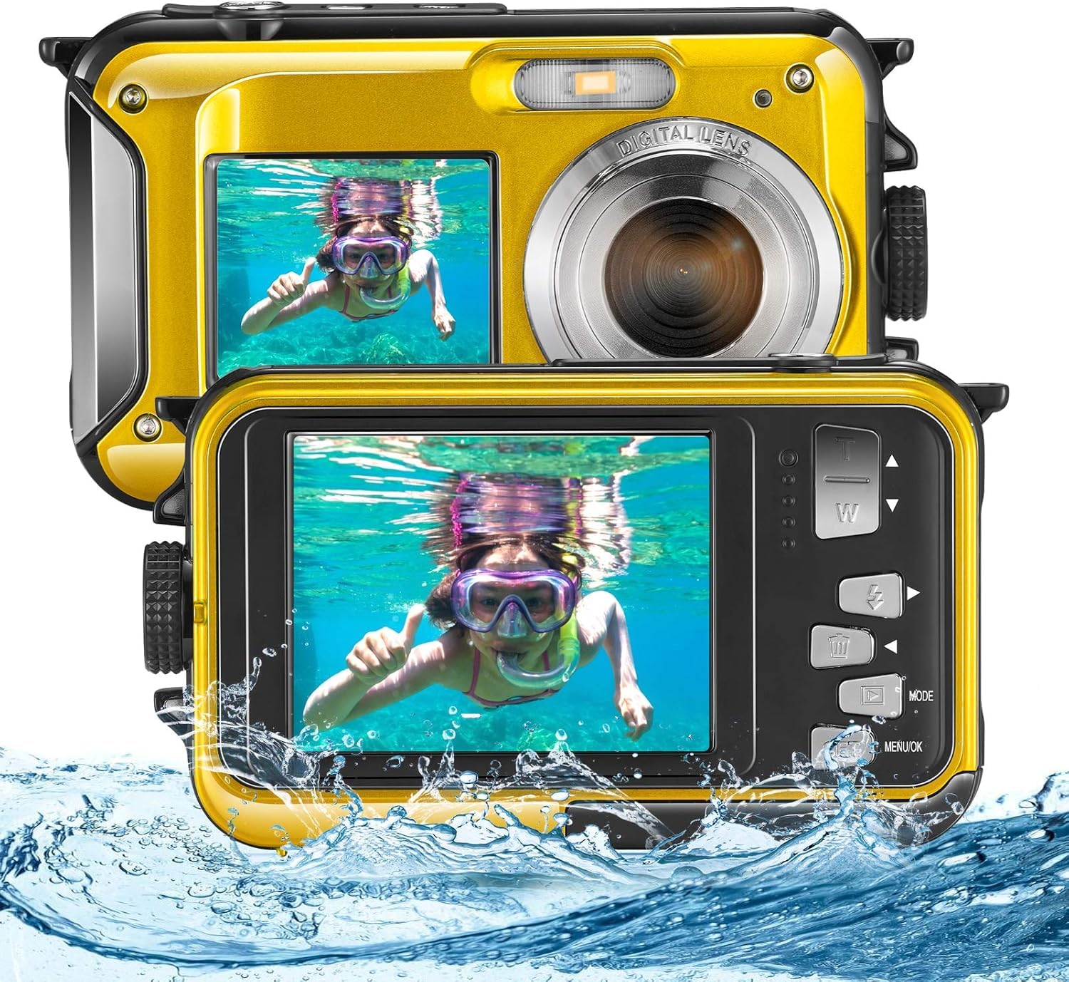 Cámara de Fotos Impermeable Digital Full HD 2,7K 24 MP Cámara subacuática Zoom Digital 16 X Cámara Impermeable con Doble Pantalla para Adolescentes y Estudiantes Principiantes