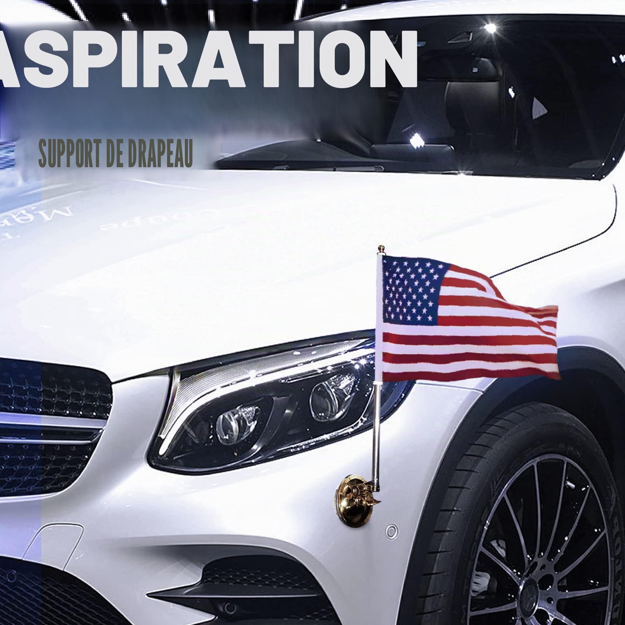 Anley USA Drapeau de voiture et mât de drapeau avec support à ventouse – Mât de drapeau extérieur de style ventouse pour voiture, camion, bateau et véhicule avec drapeau américain (lot de 2)