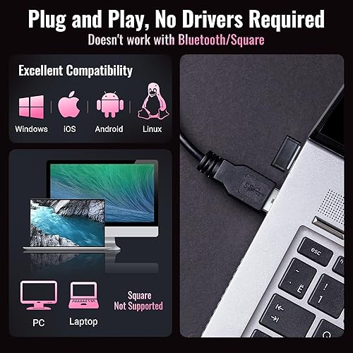 Miniatura 4 de Tera - Escáner de código de barras inalámbrico láser 1D 2 en 1 (2.4 GHz inalámbrico + USB 2.0 con cable) con indicador de nivel de batería, portátil