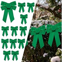 LaRibbons 12 Pack Green Velvet Christmas Bows, 13" x 9" Large Decorative Bows for Wreath, Tree, Garland & Holiday Decor, Indoor Outdoor Christmas Decorations