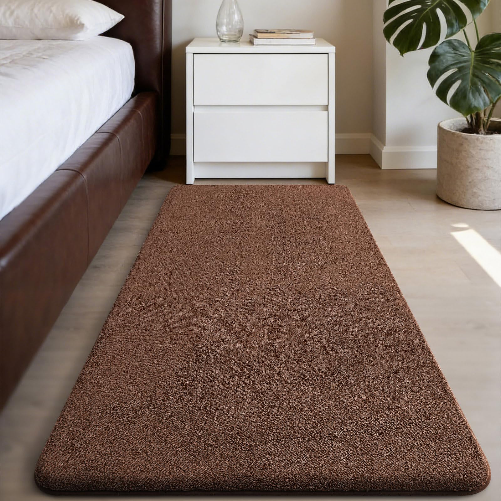 Homaxy Modern Rugs Carpet Living Room, Soft Shaggy Non-Slip Non-Shedding, Fluffy Washable Rug for Bedroom Hallway, Easy Care Home Decor, 60x100cm, Brown