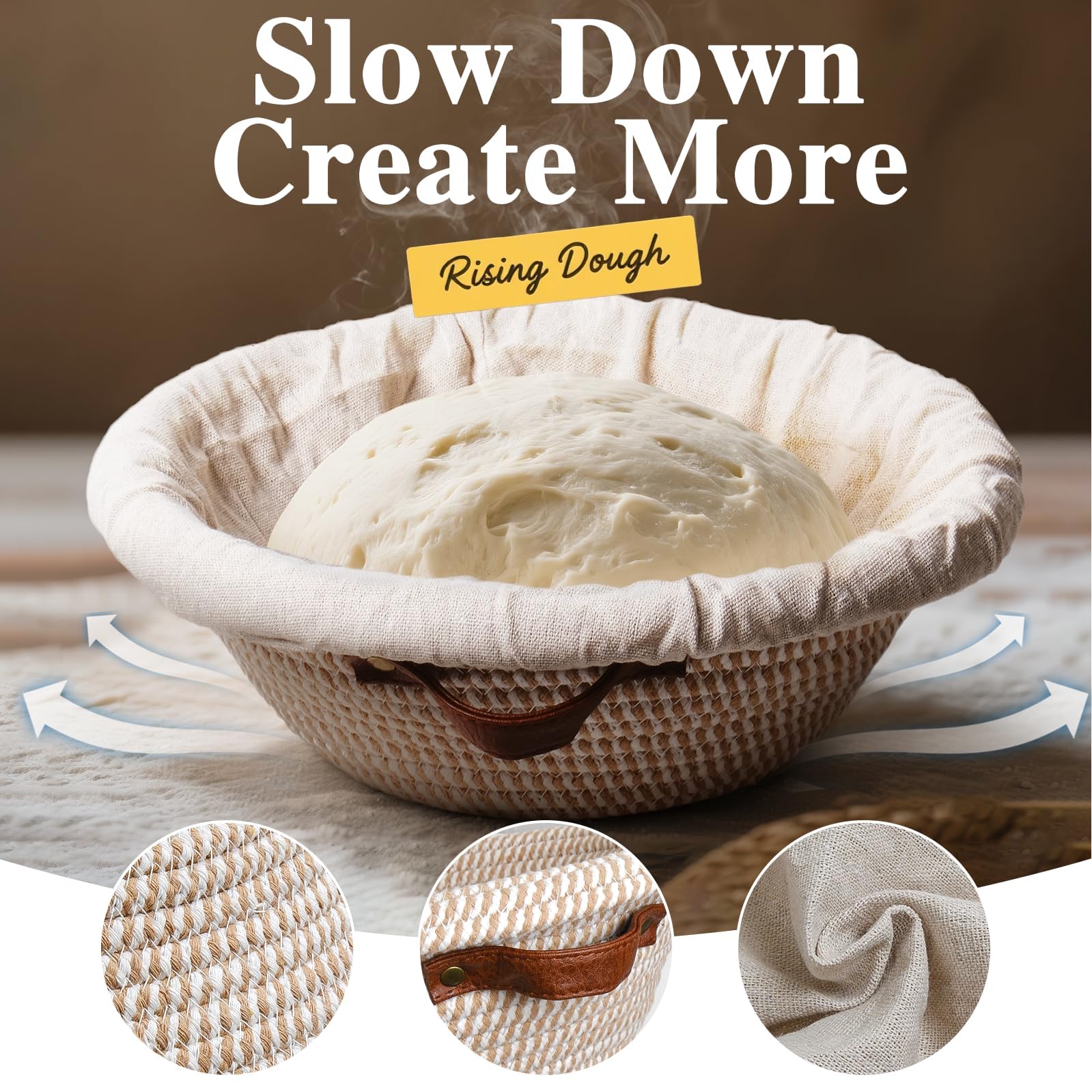 Gärkörbchen Starterset,Sauerteig Starter Set,Gärkorb Brot Set,Brotgärkörbchen,Brotbacken Startver Set,Gärkörbchen aus Baumwollseil,Sauerteig Starterglas mit Backzubehör