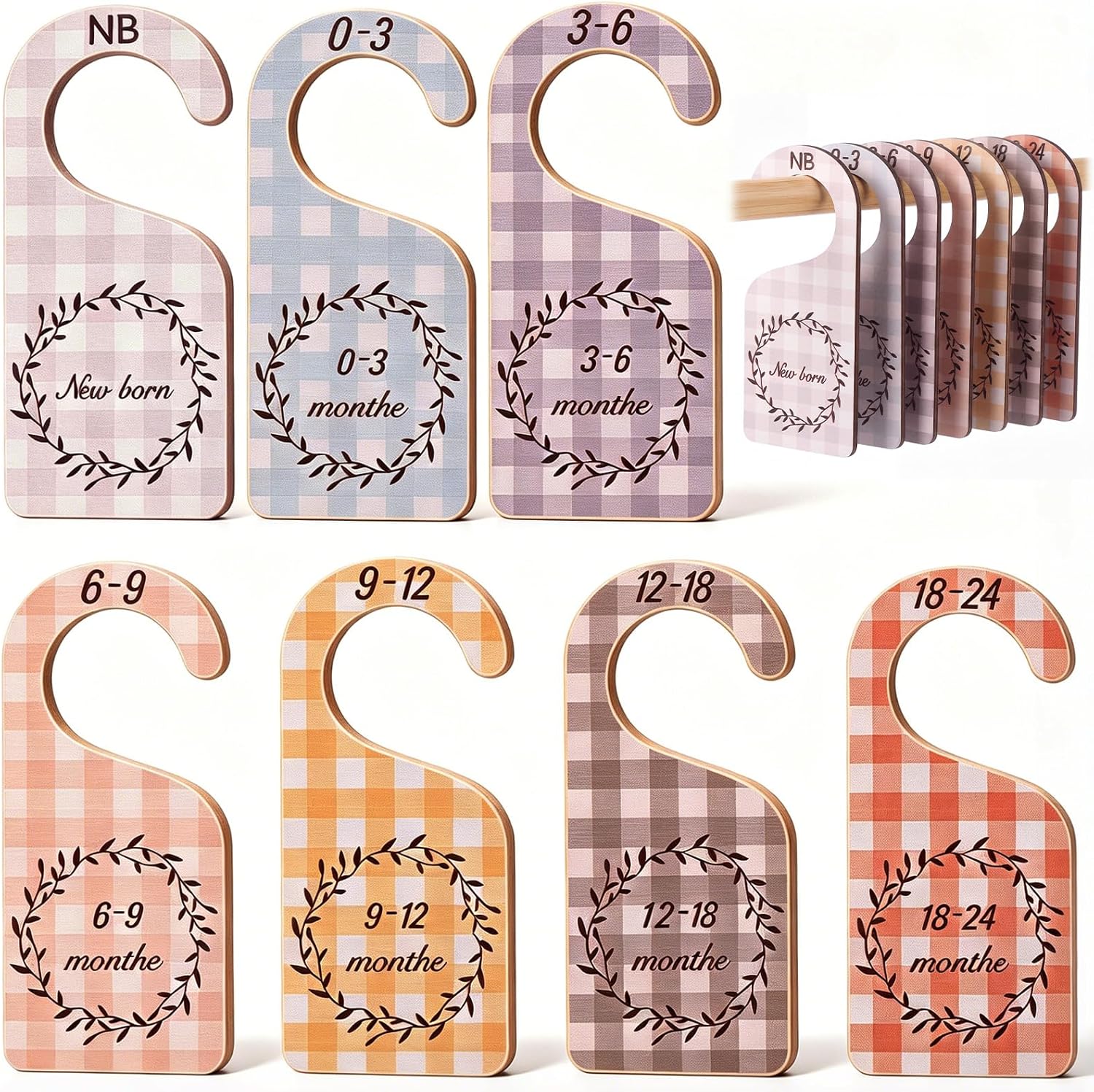 Patelai 7 Pieces Wooden Baby Closet Dividers Double Sided, Blue Gradient | Baby Clothes Dividers for Closet Wooden Hanging Double-sided Size from Newborn Infant to 24 Months for Home Nursery Boy Girl