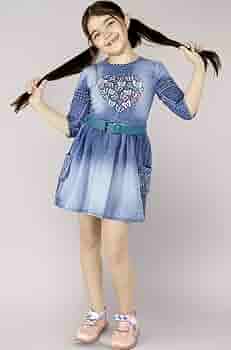 Naughty Ninos Girls Dark Blue Denim Fit & Flared Dress