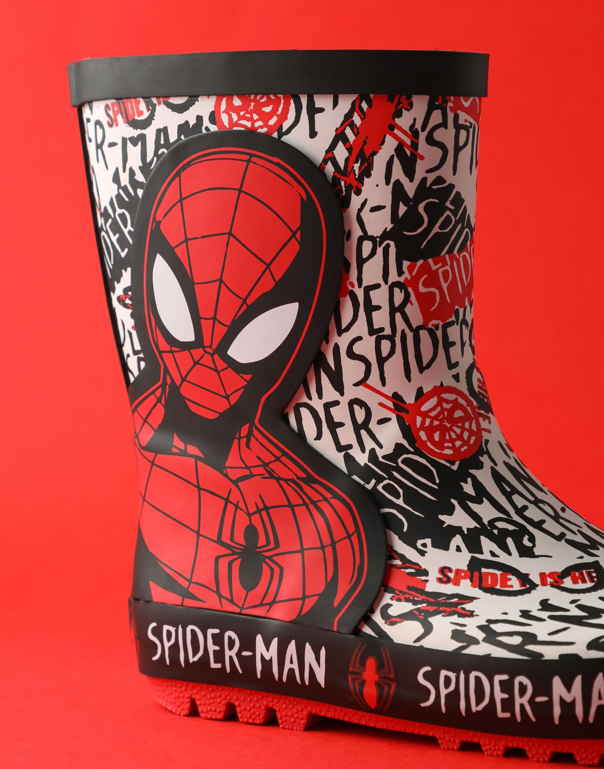 Marvel Spiderman chłopięce czerwone kalosze | Character Spiderman dziecięce buty komiksy superbohaterowie kalosze dla dzieci, wodoodporne kalosze, dla chłopców, outdoorowe, pomysł na prezent Spiderman