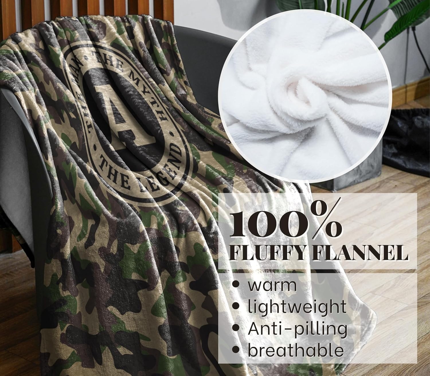 Personalized Camo Gifts for Men Who Have Everything, Military Gifts on Veterans Day, Customized Camouflage Blanket for Him on Birthday, Christmas - 50"x 65" Flannel Plush Throws - Letter J - Image 3