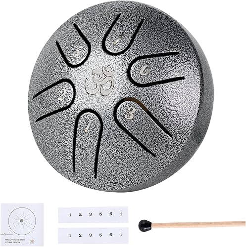 Yahpetes Tambores de acero de 3 pulgadas, 6 notas, tambor de lengua de acero, tambor sin preocupaciones, instrumentos musicales, tambores de mano Yahpetes Tambores de acero de 3 pulgadas, 6 notas, tambor de lengua de acero, tambor sin preocupaciones, instrumentos musicales, tambores de mano