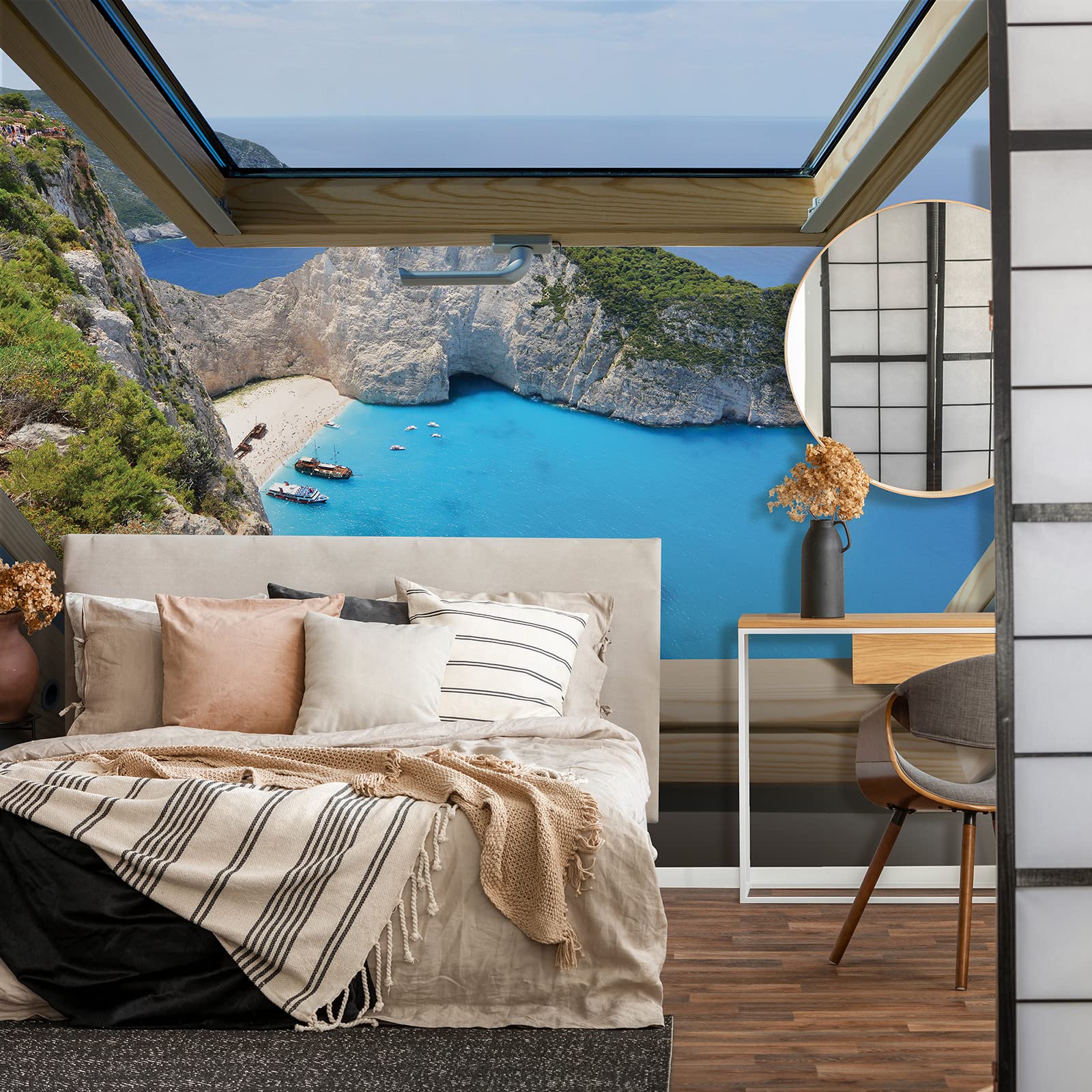 WallArena Vlies Fototapete, Fenster, 254x184cm | Fototapeten - Tapeten - für Wohnzimmer Schlafzimmer - Vliestapete Wandtapete Tapete 3D Effekt- inkl. Kleister