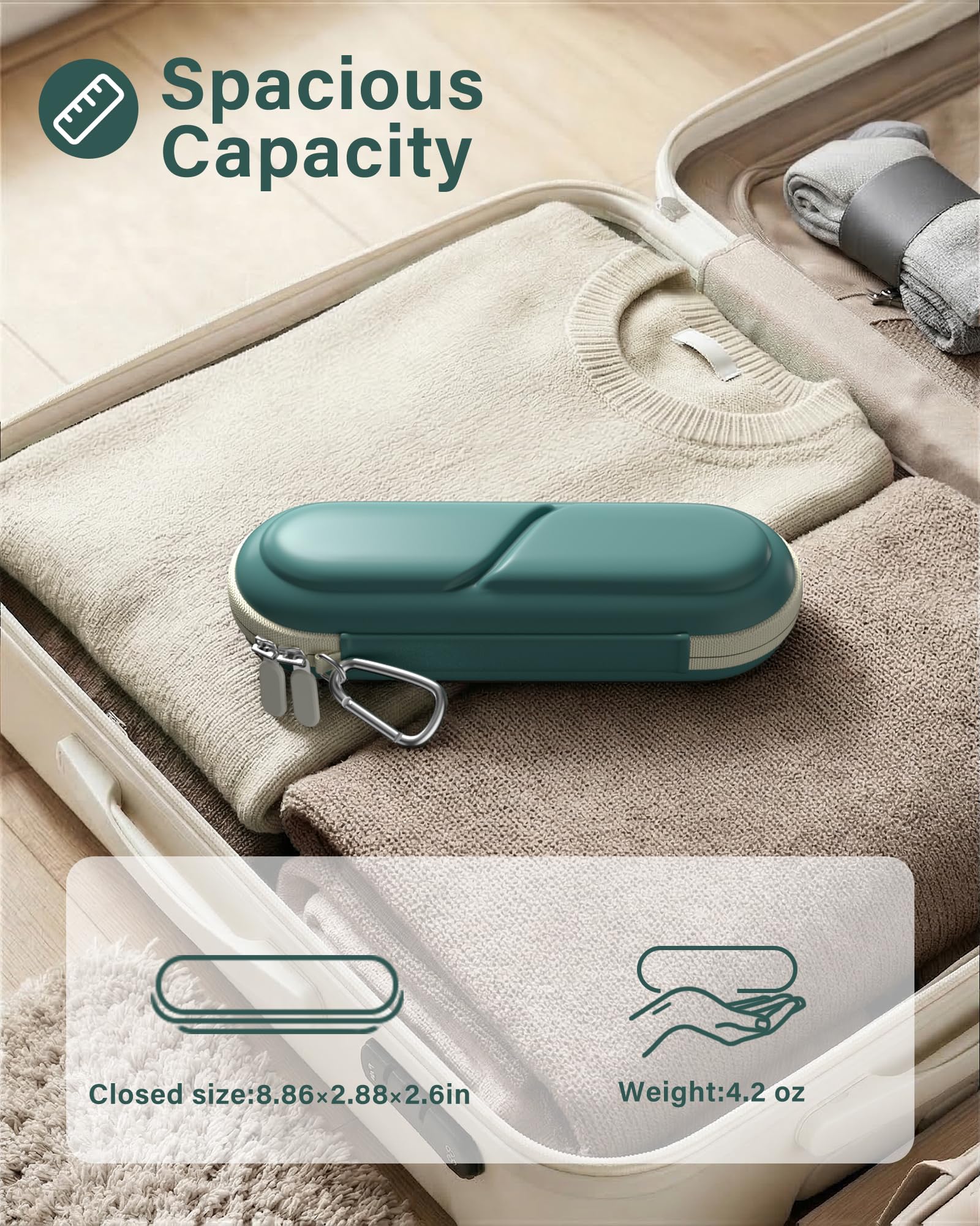 ProCase 歯ブラシケース 携帯用 コンパクトな旅行用 EVA製 Oral-B Philips対応 - ダークグリーン | 電動歯ブラシケース,アクセサリー収納付き,多機能,軽量,耐久性,持ち運び便利,出張や旅行に