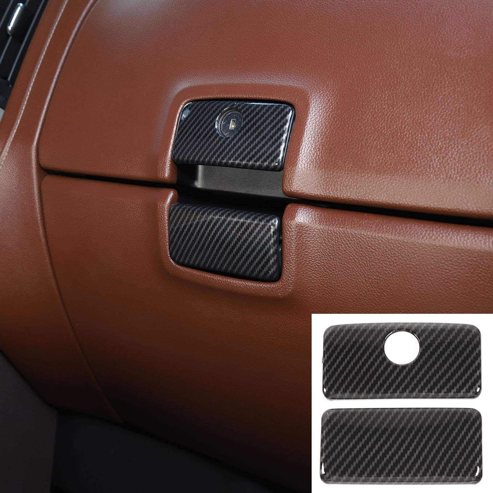 RT-TCZ for Silverado Glove Box Handle Lock Trim Cover for Chevy Silverado GMC Sierra 2014-2018 Black Carbon Fiber Interior Accessories
