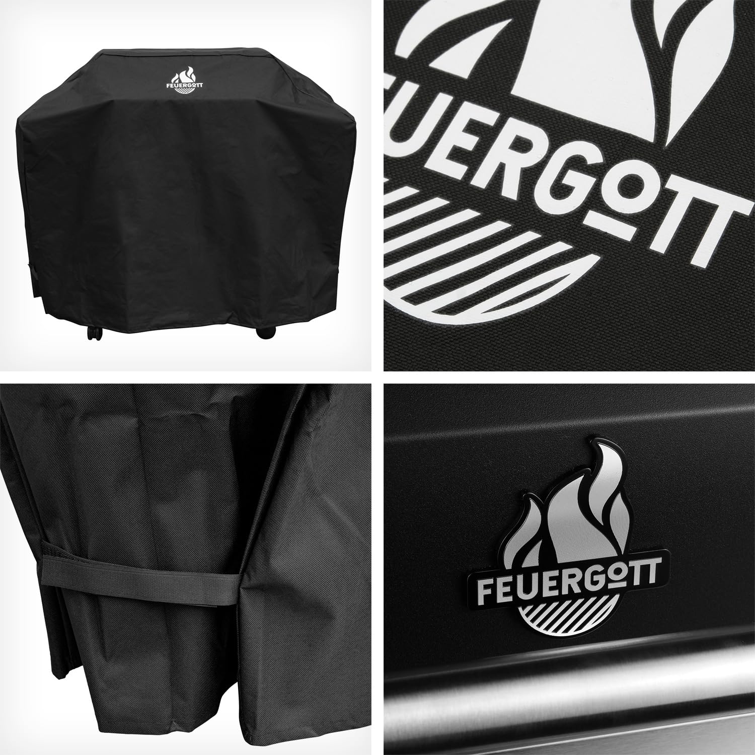 Barbecue à gaz Feuergott Hector 4B-S avec broche rotative et housse de protection avec 4 brûleurs, brûleur Sear, grille en fonte, brûleur arrière, réchaud latéral, fenêtre de visualisation et