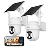 AOV Security Camera, 24H Continuous Recording Security Cameras Wireless Outdoor, WiFi 6, 2K Solar-Powered Cameras for Security, 360° PTZ, Auto Tracking, 512G Local Storage(Not Include) 2Pack