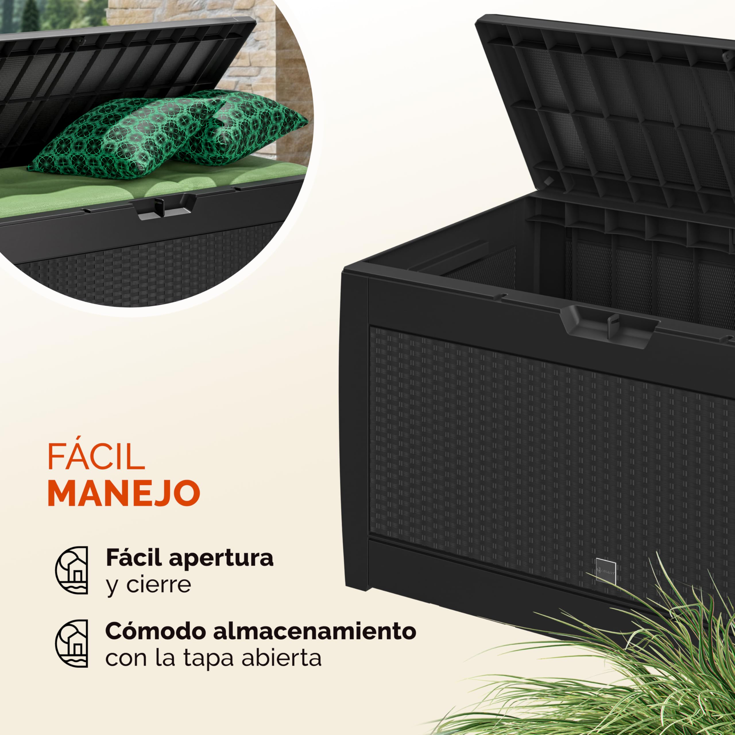 CASARIAŽ Arcón Jardín Exterior Baúl Almacenaje 310L con 4 Ruedas Asas Resistente Intemperie Rayos UV Caja Cojines 119x48x60cm Antracita