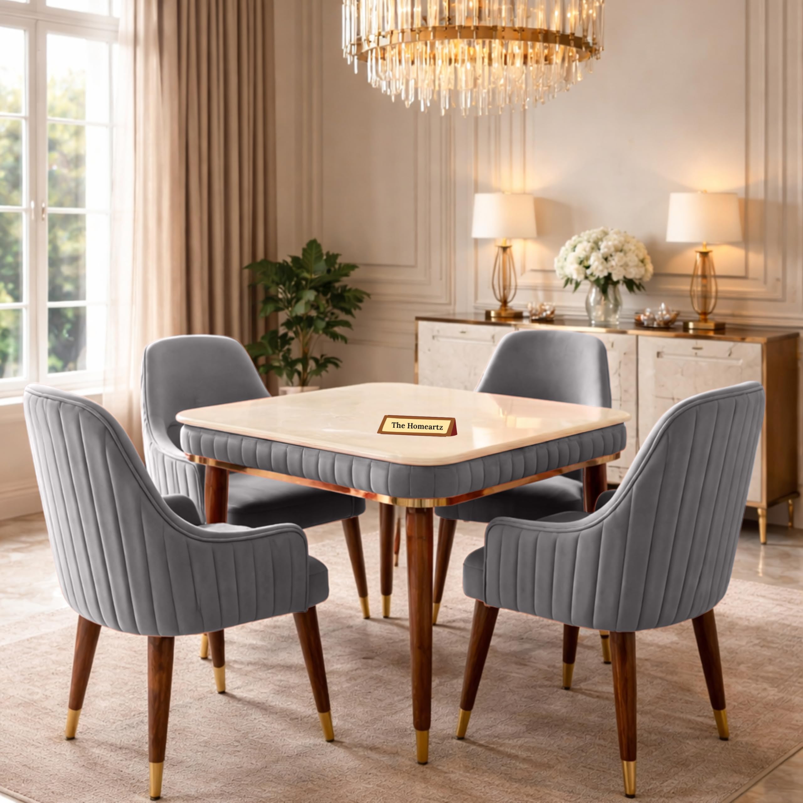 Onyx Elite Modern Dining Table Set 4-Seater Modern Wooden Dining Table Set | Onyx Marble Top | Onyx Top Table with 4 Chairs (Light Gray)-image-17