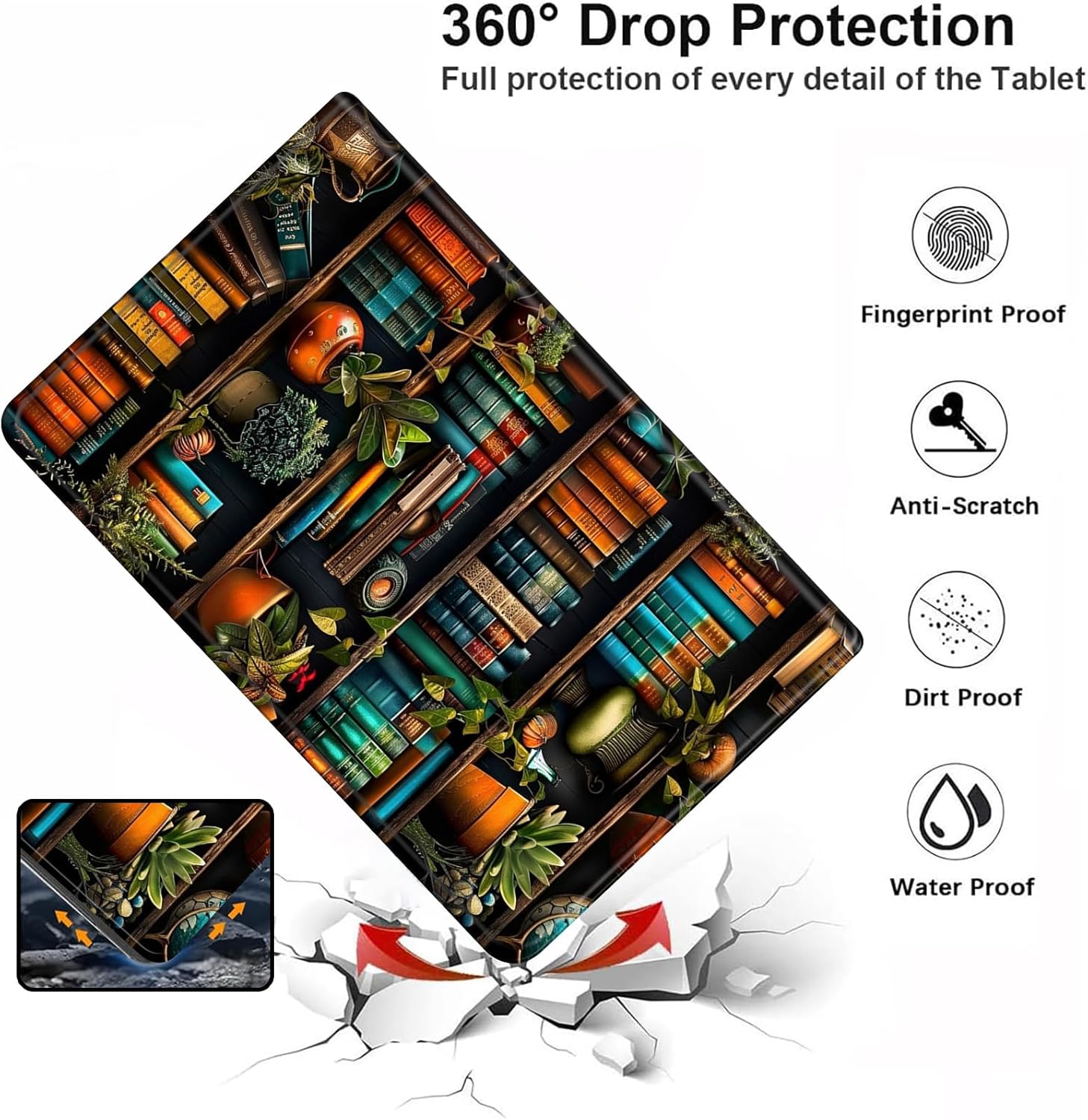 Case for All-New Amazon Fire HD 8 & 8 Plus Tablet (12th Generation/10th Generation, 2024/2022/2020) 8",PU Leather Slim Standing Smart Cover Case with Auto Sleep/Wake-Bookshelf
