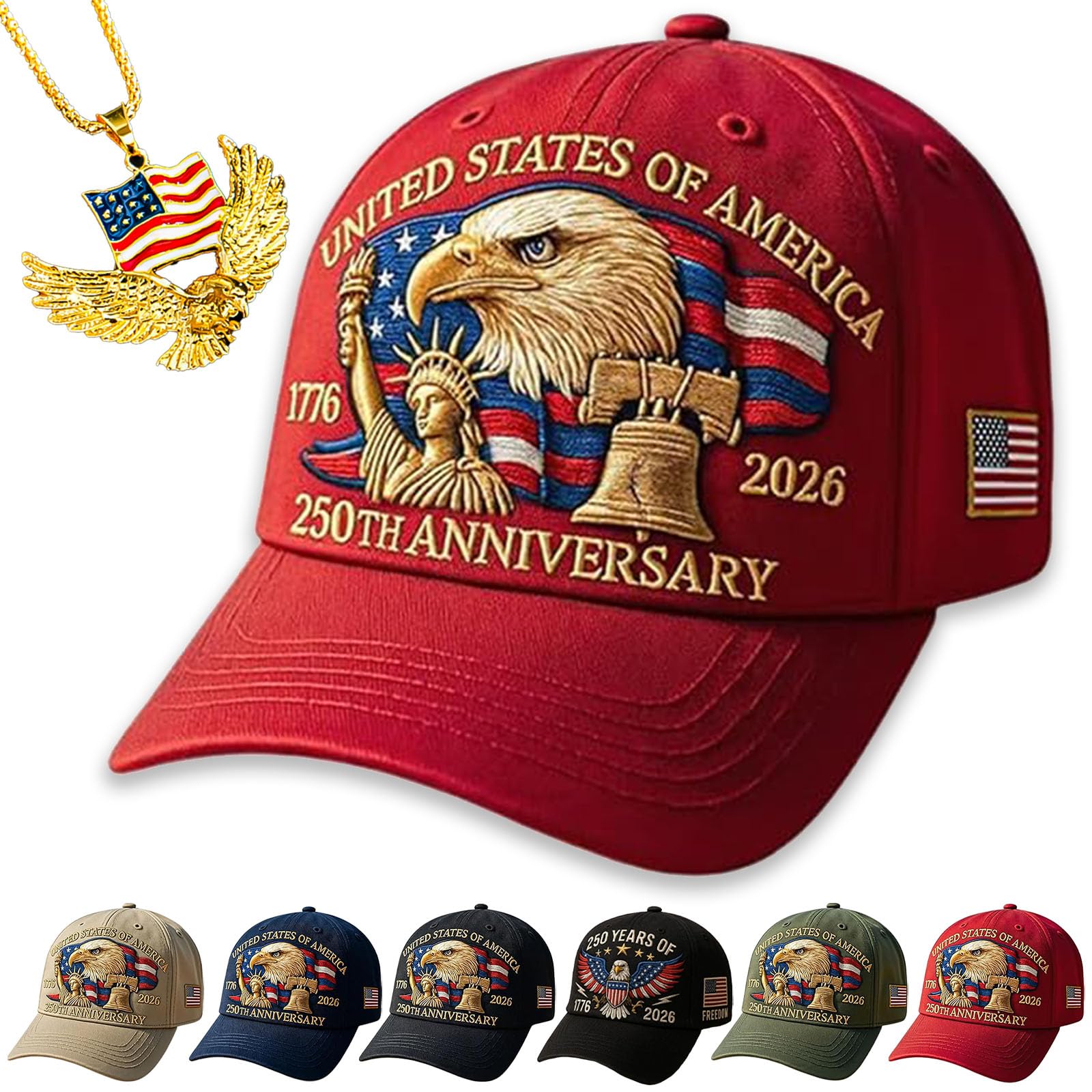 NNBWLMAEE 250 Anniversary USA Hat - Bald Eagle Printed, Marine Corps 250th Anniversary Hat, Adjustable Retro Washed Cap, Men & Women (Red)
