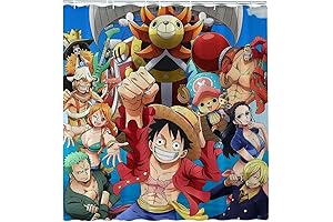 Anime Shower Curtain Cute Kawaii Fabric Shower Curtain With Holder Bathroom Decor (One Piece 01)
