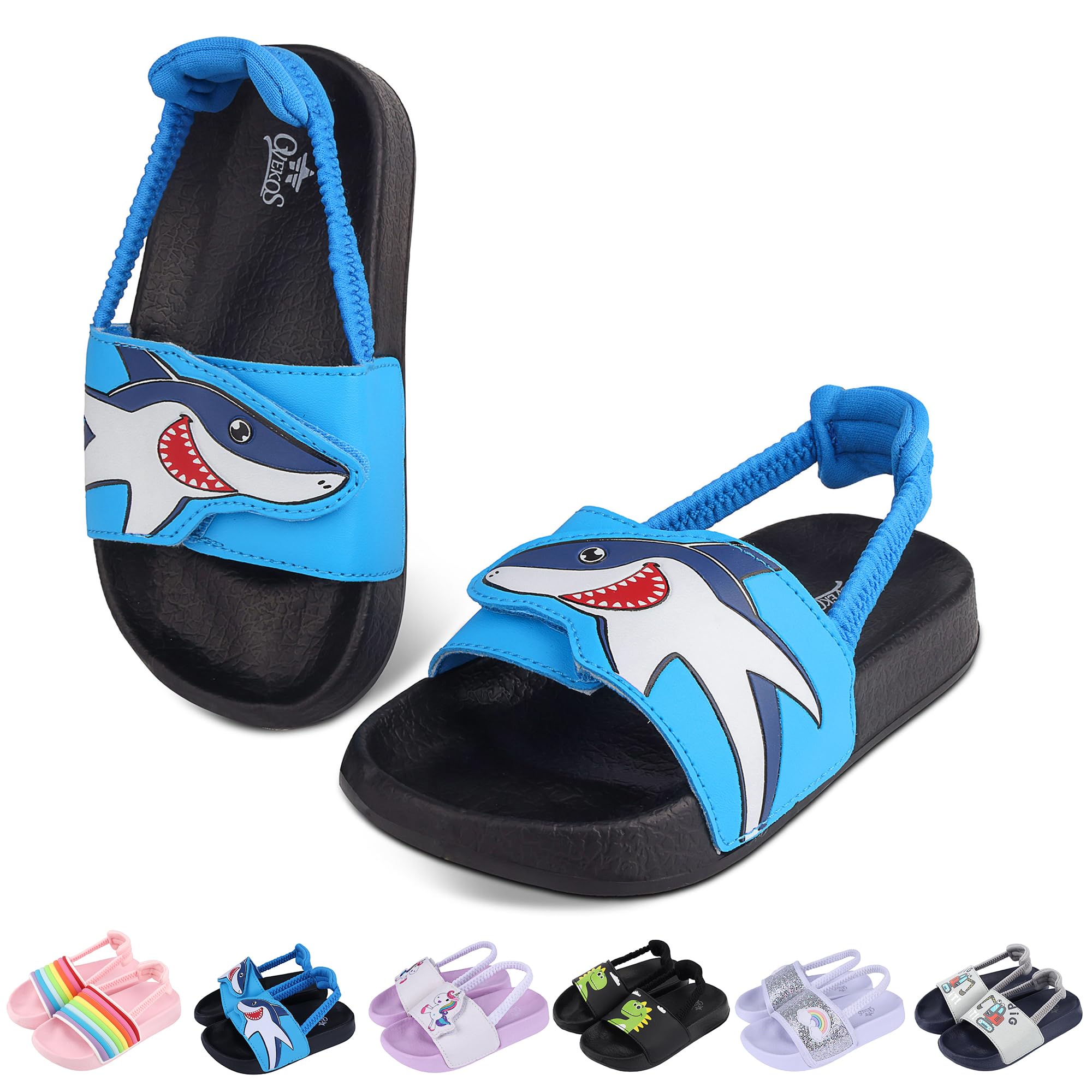 Tsukare Toddler Boys Girls Slides Sandals with Elastic Strap Non-Slip Flip Flop Lightweight Little Kids Shower Slippers Beach Pool Shoes