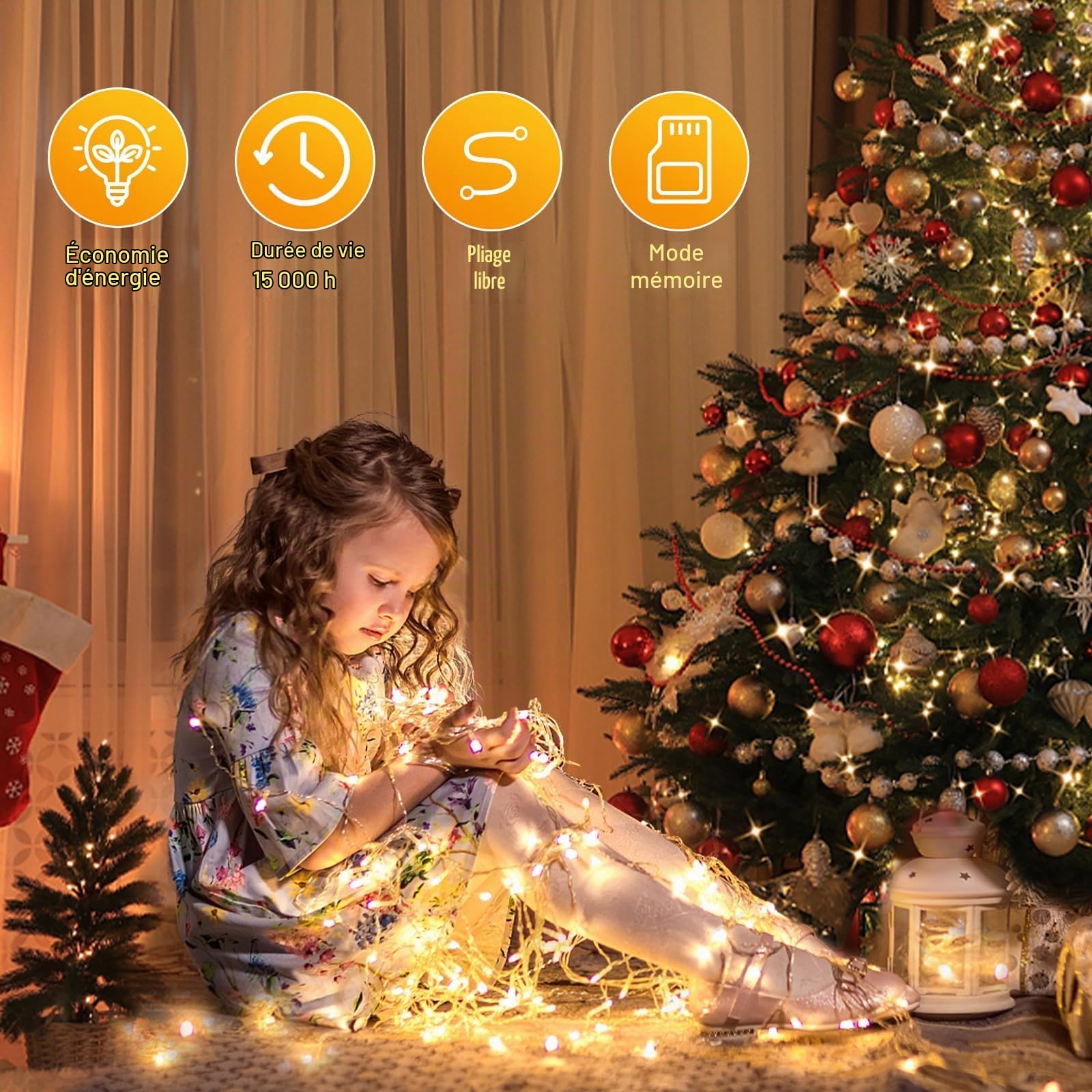 GlobaLink Guirlande Lumineuse pour Sapin 2000LED,50M | Guirlandes Lumineuses d'intérieur -IP44 Imperméable-8 Modes d'éclairage décoration pour Sapin de Noël Rideau Lumineuse Jardin