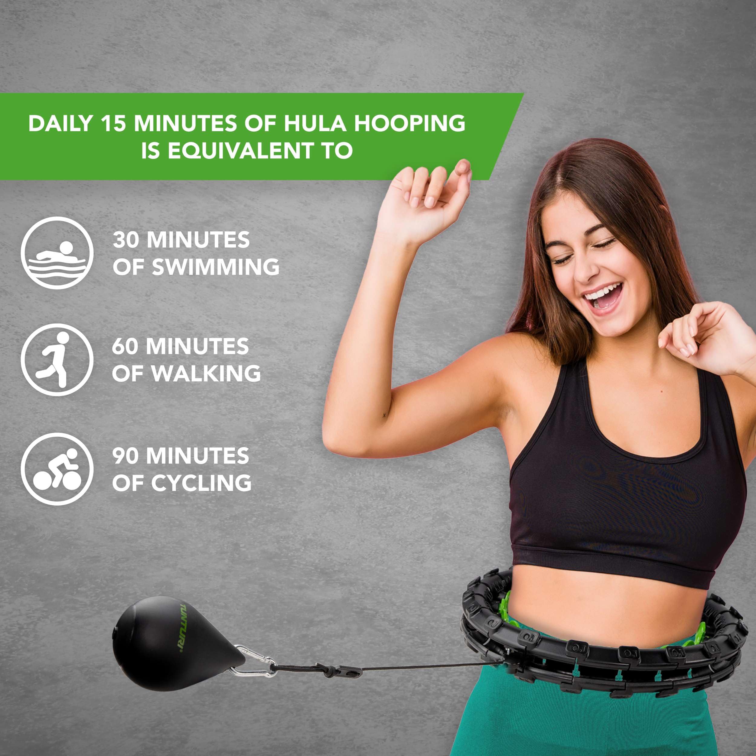 Tunturi Hula Hoop, hula hop dla dorosłych i początkujących, regulowana obręcz hula hop do utraty wagi i fitnessu