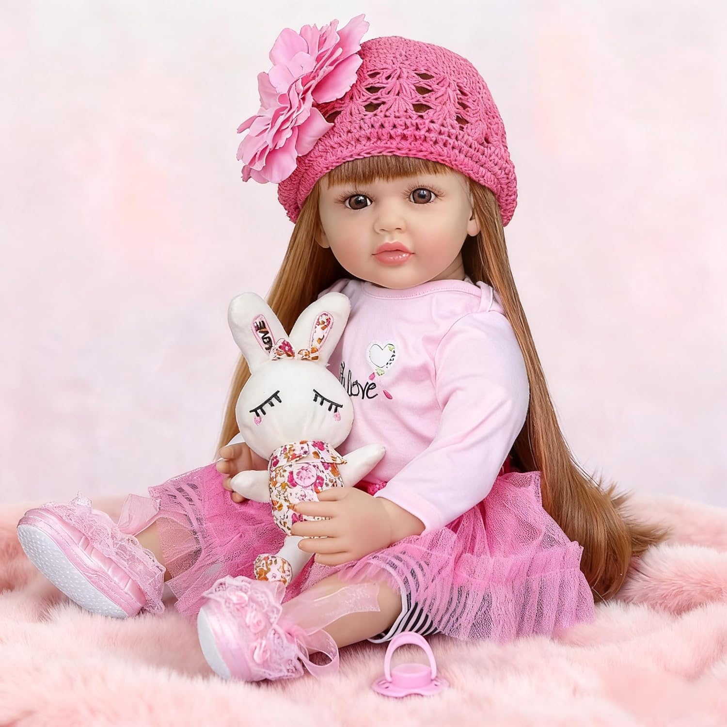 iCradle 24inch 60cm Soft Silicone Reborn Baby Doll Toy for Girl Long Hair Princess Toddler Babies Lifelike Alive Bebe Bonecas Kid Birthday Gift