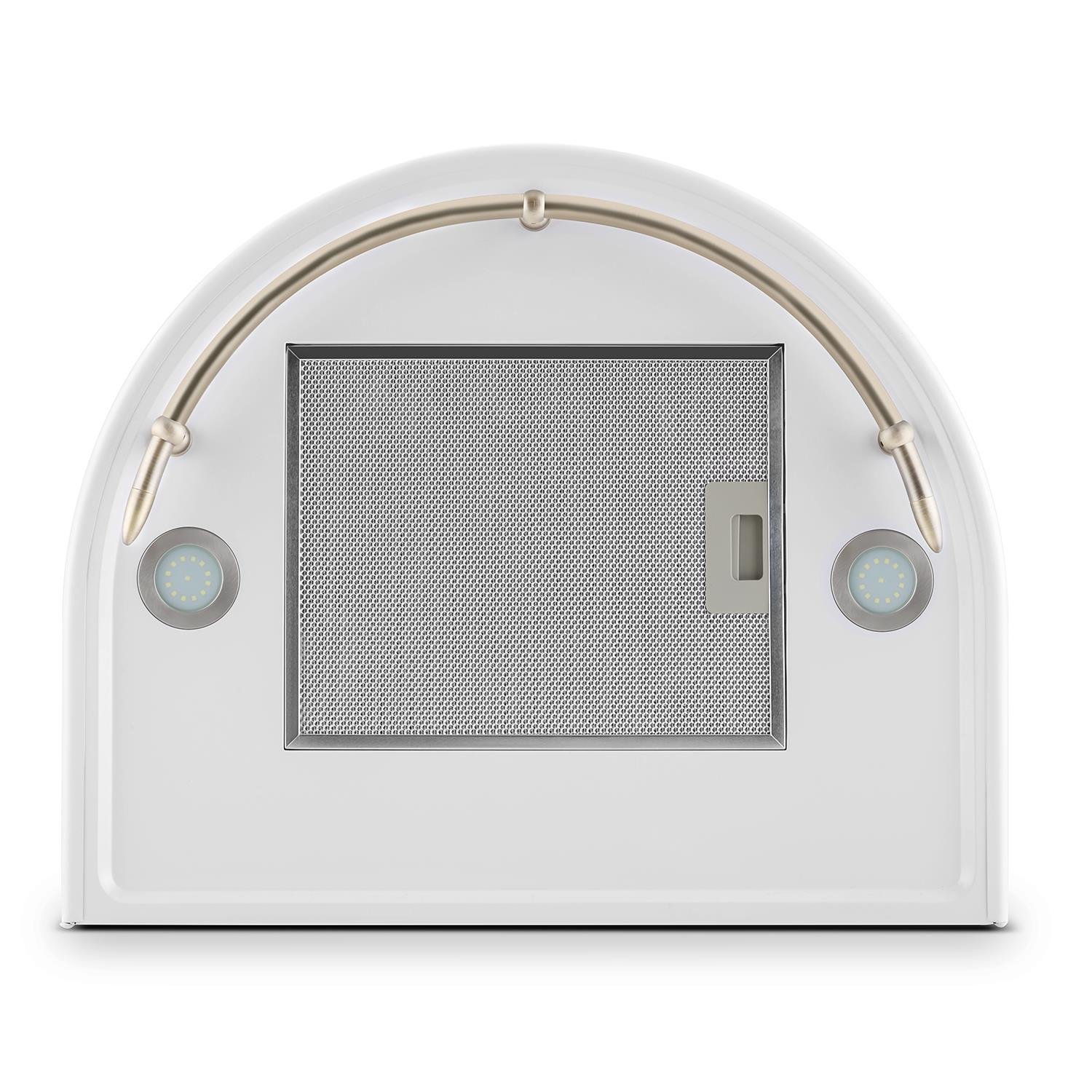 Klarstein Lumio Neo Cappa Aspirante Retró da cucina a parete in acciaio, 60 cm, capacità di aspirazione pari a 610m³/h, illuminazione alogena attivabile, Tre velocità di ventilazione, Bianco