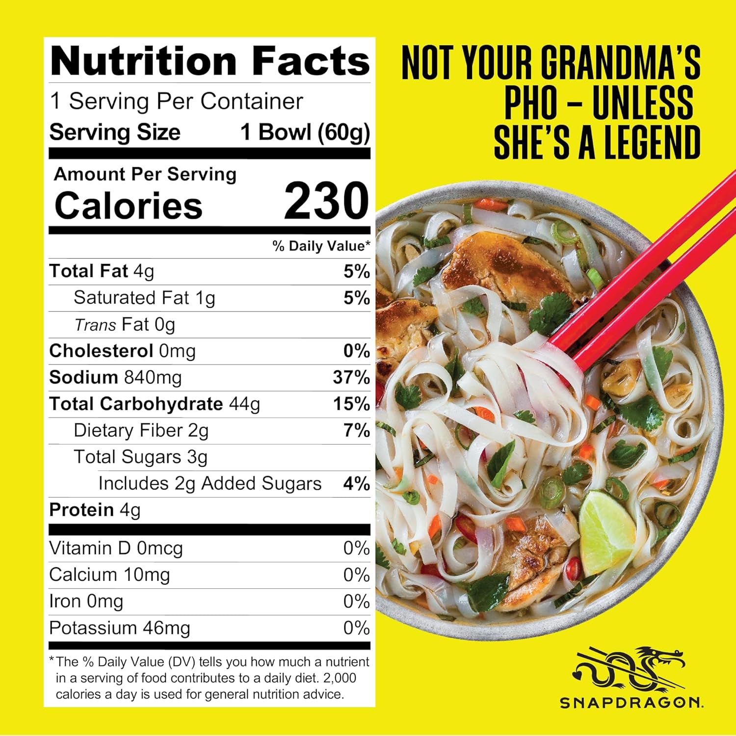 Snapdragon Chicken Pho Instant Noodle Bowl Six Pack, Rich Chicken Flavored Broth with Rice Noodles, Gluten Free, No Artificial Flavors, 6 2.1oz Bowls