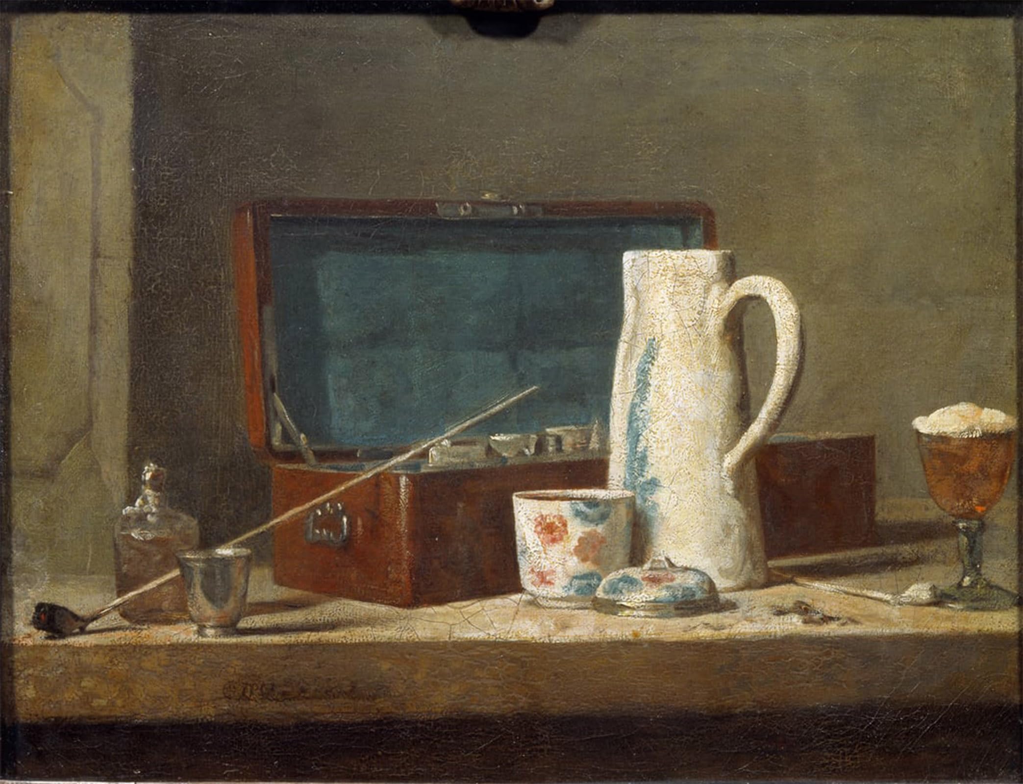 POSTERIIk Vintage Classic Picture Landscape Artwork Pipes and Drinking Vessels by Jean Baptiste Simeon Chardin Portrait Canvas Painting for Office Home Decor 60x90cm