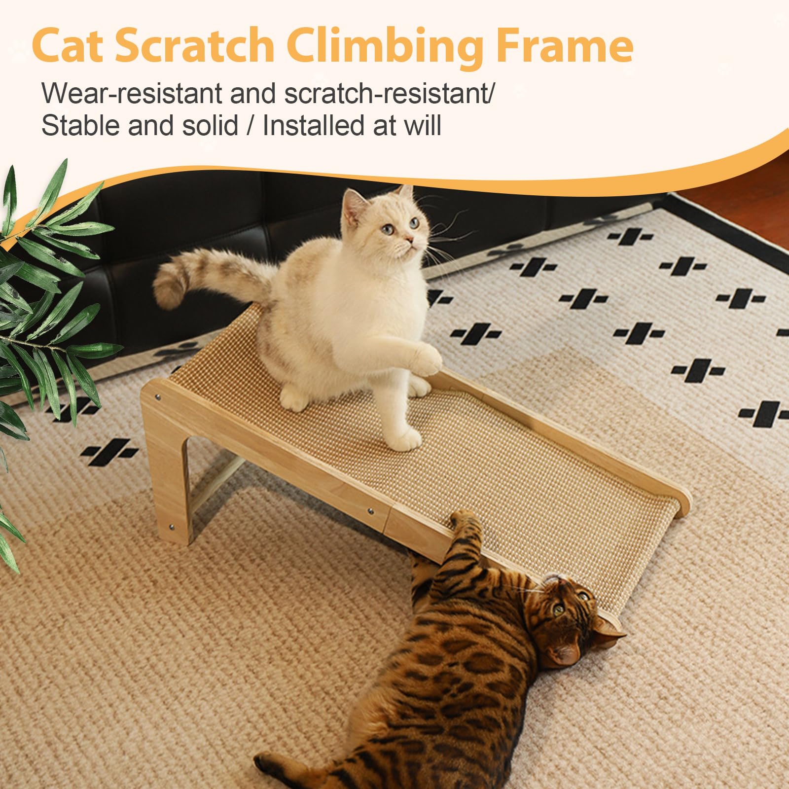 Tabla rascador para gatos en forma de L de 69 cm de altura, de sisal, con marco de madera, rascador de doble uso para proteger el sofá y los muebles, rascador para gatos, para rascar, jugar y