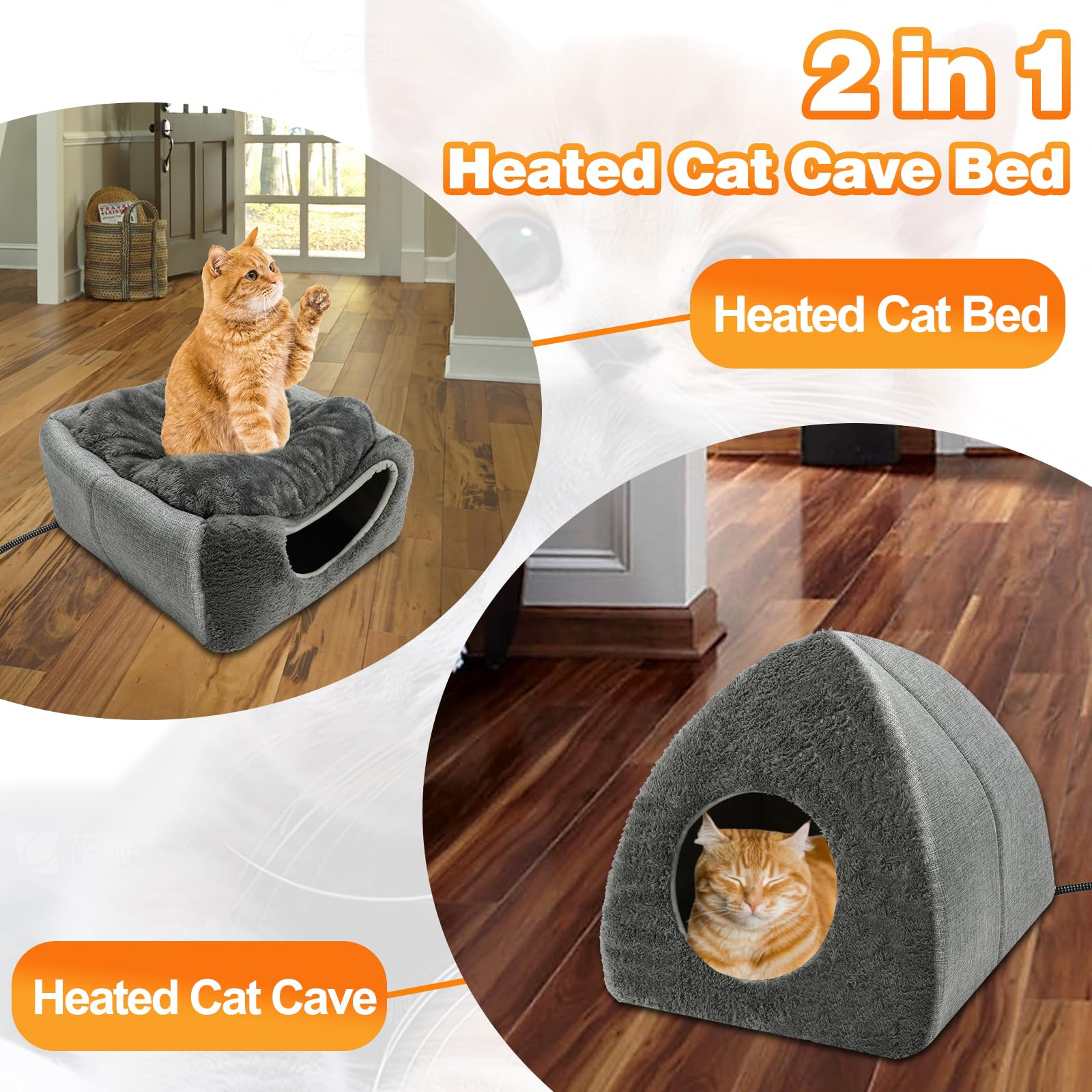 BWOGUE Letto riscaldato per gatti 2 in 1, letto riscaldato per gatti, con temperatura regolabile e timer, cuccia riscaldante per gatti da interni, gatti anziani, 42 x 42 x 41 cm (tappetino riscaldante