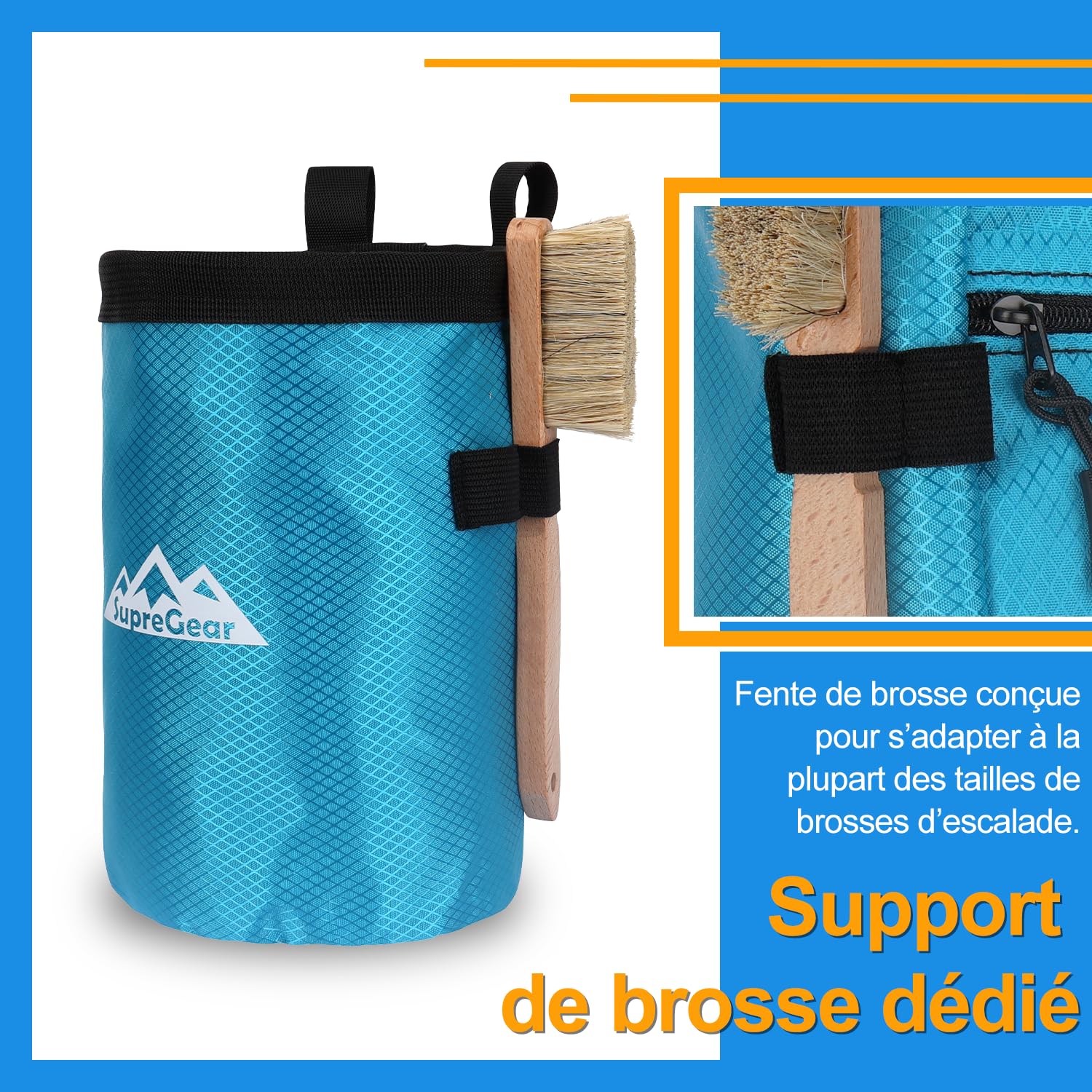 Oso Supply Co - Kulshan Bouldering Bucket, grande taille pour escalade, pot à craie avec fermeture magnétique enroulable, boucle brosse, poches zippées pour grimpeurs, haltérophilie (marron