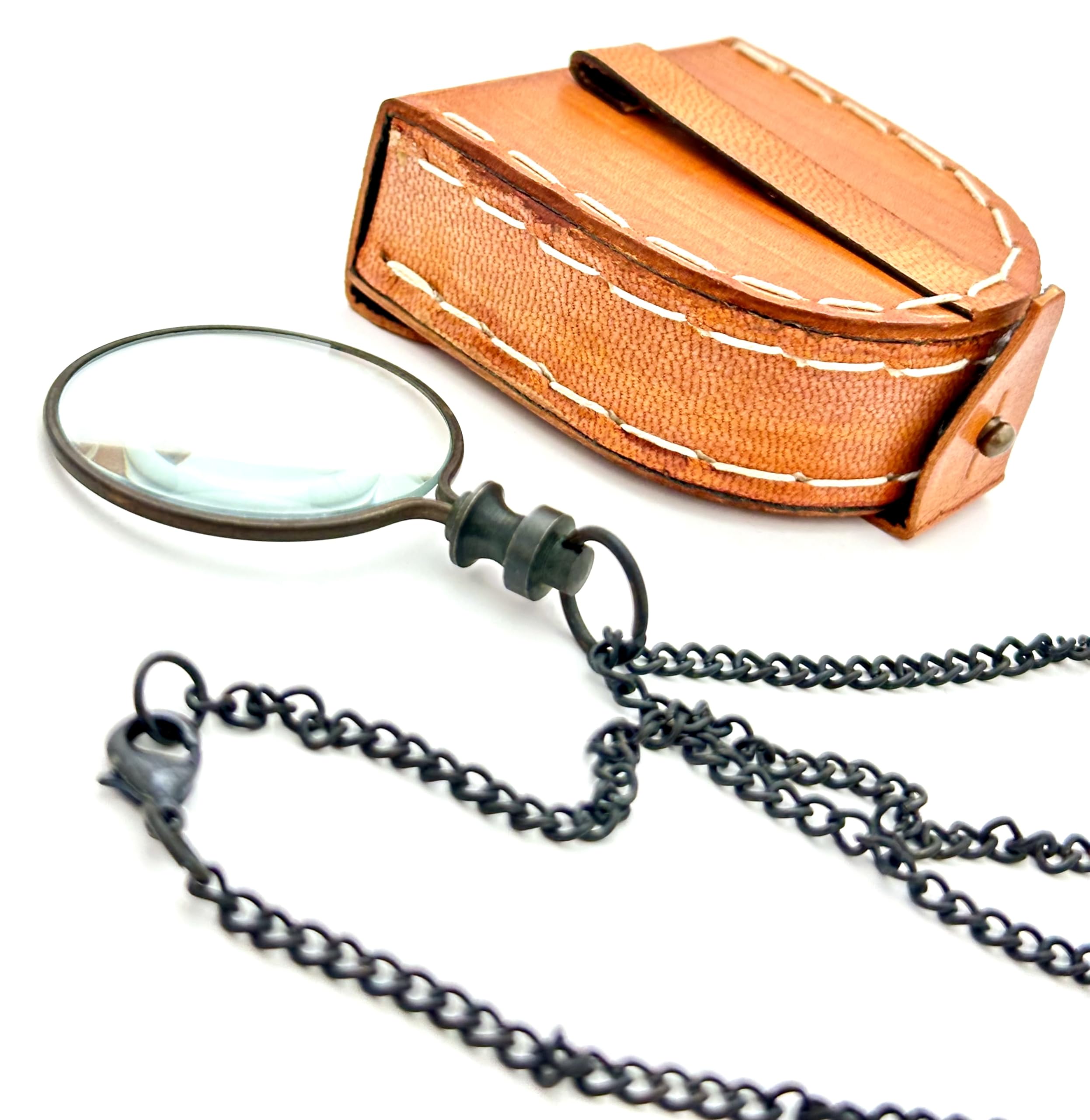 Monóculo de bolsillo, lupa de latón, lupa vintage, lupa retro steampunk con caja de cuero, lupa de lectura, arte, manualidades, regalo, coleccionable, relleno de stock