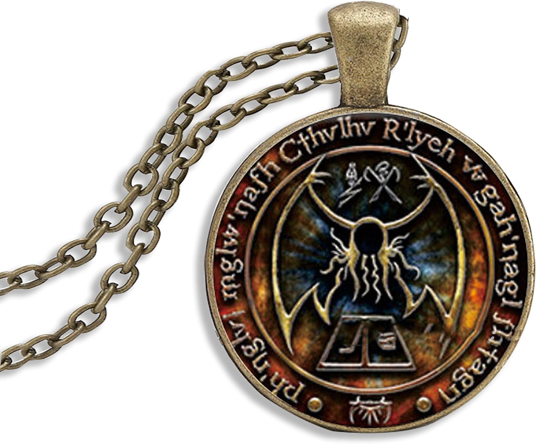 Cthulhu Pendant - 7th Edition H.P. Lovecraft Call of Cthulhu Pendant Necklace - Glass Cabochon Cover - R'lyeh Inscription