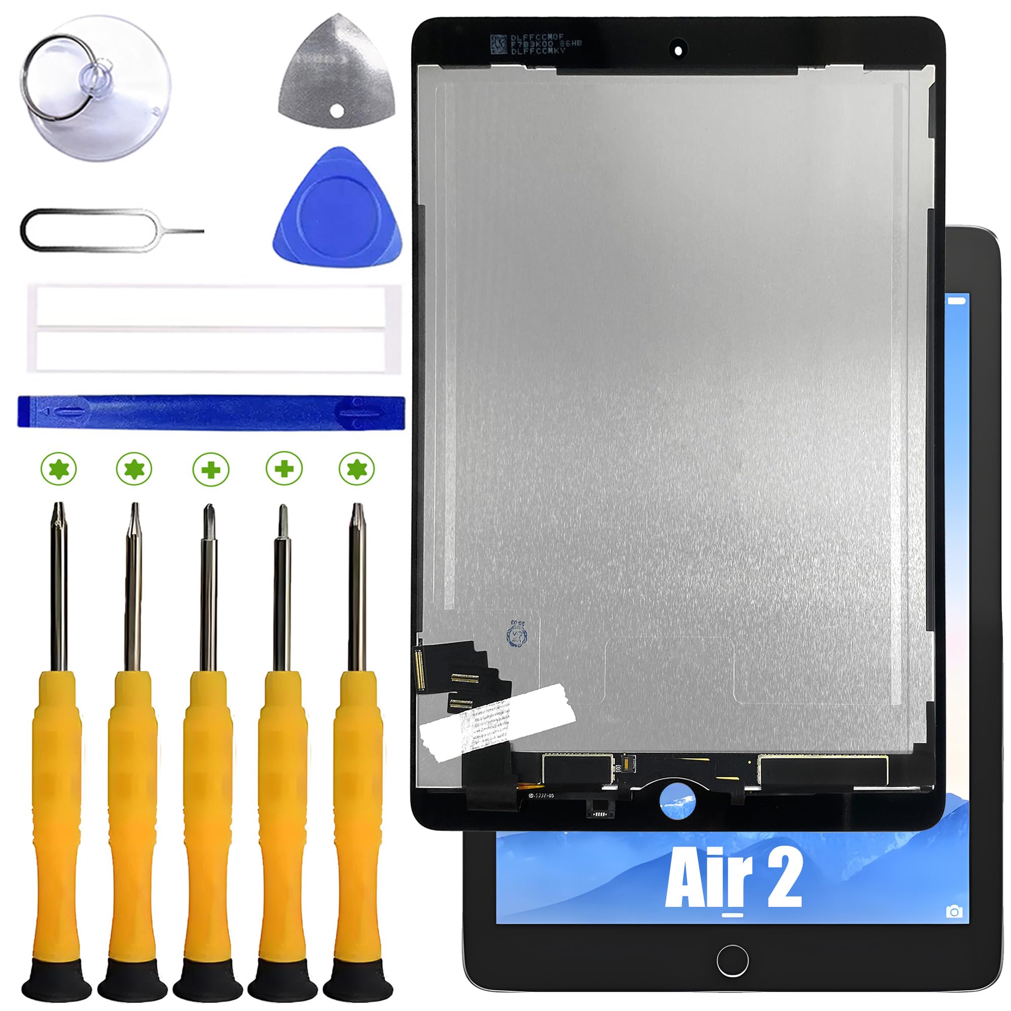 Compatible avec iPad Air 2 Écran LCD Pièces de rechange (avec fonction d'empreintes digitales) pour écran tactile LCD 9,7" avec kit de réparation