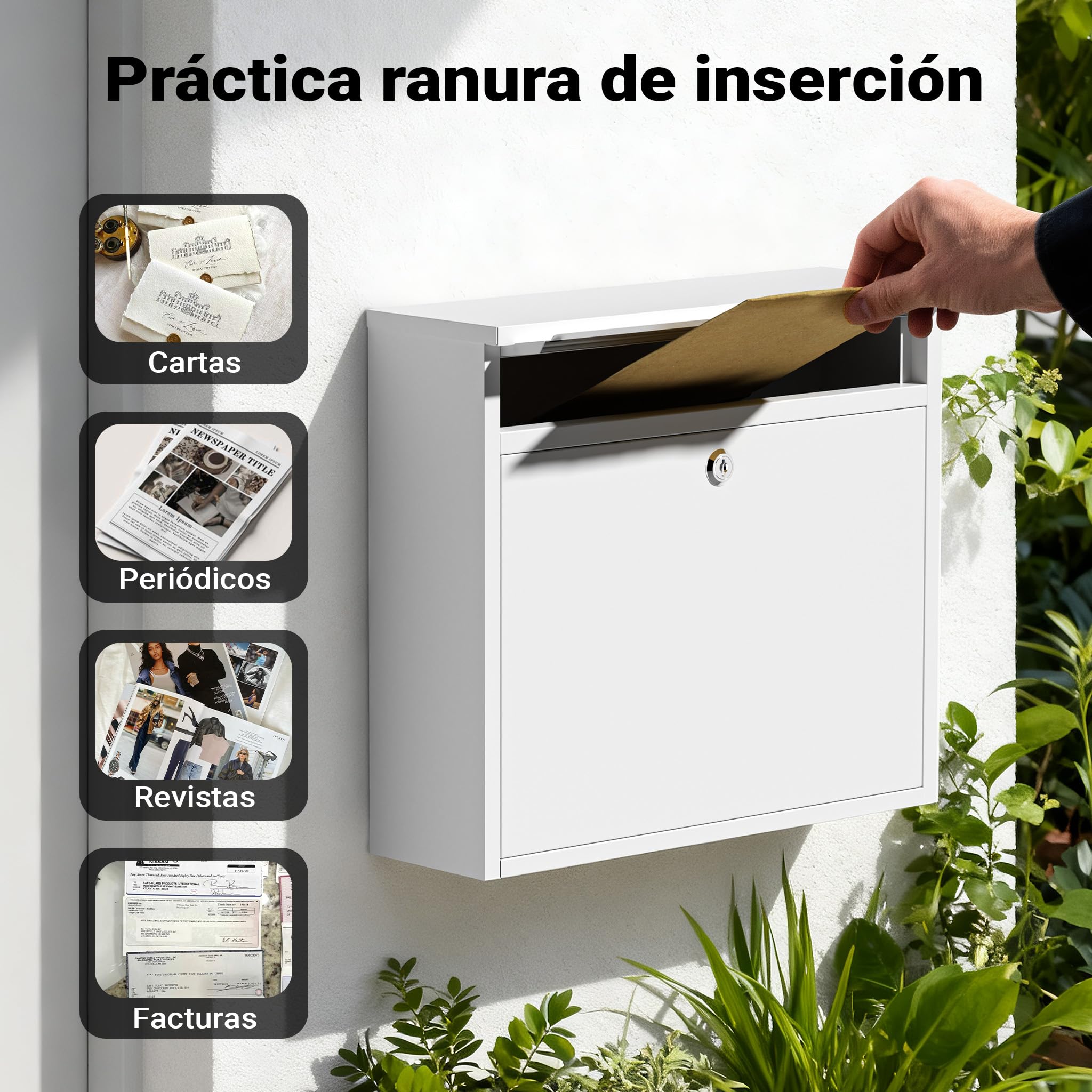 Wiltec Buzón V13 de Pared Blanco en Acero galvanizado Correo Postal Decorativo