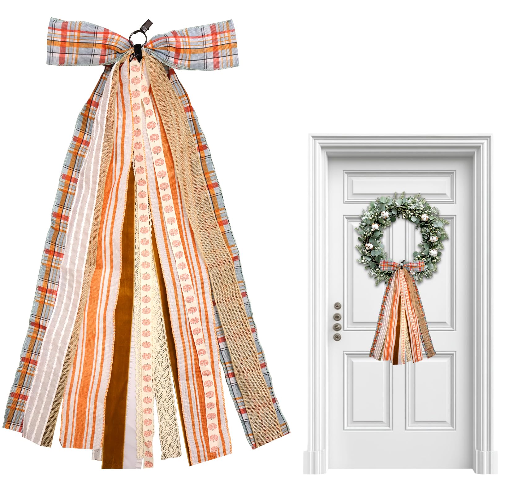 Vickasi Fall Orange Blue Plaid Wreath Bows - bows and ribbons | Mubboo