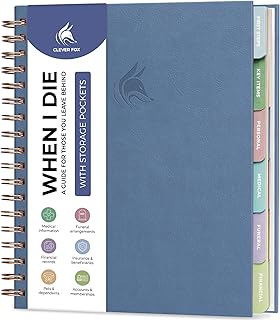 Clever Fox When I Die Planner With Pockets for Documents – End-of-Life Organizer Binder for Important Personal Info & Final Wishes (Smoke Blue)