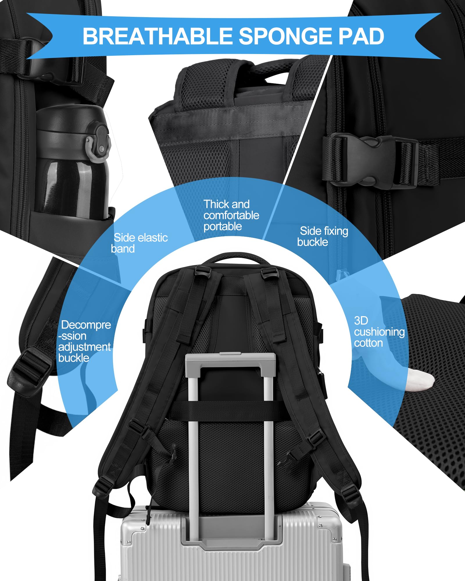 BJLFS Borse da Cabina per Ryanair 40x20x25 Bagaglio a Mano Zaino Borsa Zaino da Viaggio, Zaino da trekking,Zaino Easyjet 45x36x20,Zaino Casual per laptop da 14 pollici per scuola