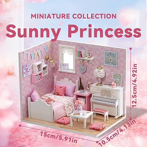 Miniatura 2 de Flever Kit de casa de muñecas en miniatura para bricolaje, habitación creativa con muebles y funda para regalo romántico de San Valentín (princesa