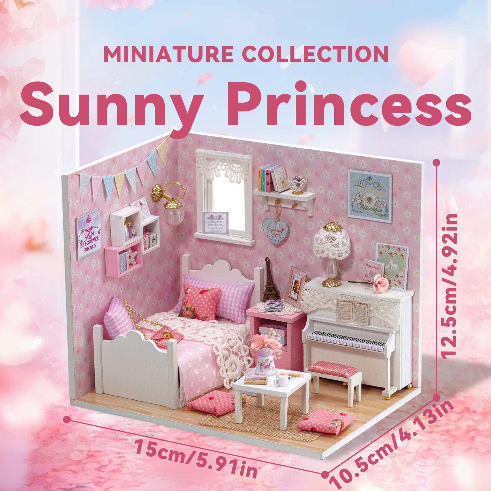 Flever Dollhouse Miniature DIY House Kit Creative Room with Furniture and Cover for Romantic Valentine's Gift (Sunny Princess)