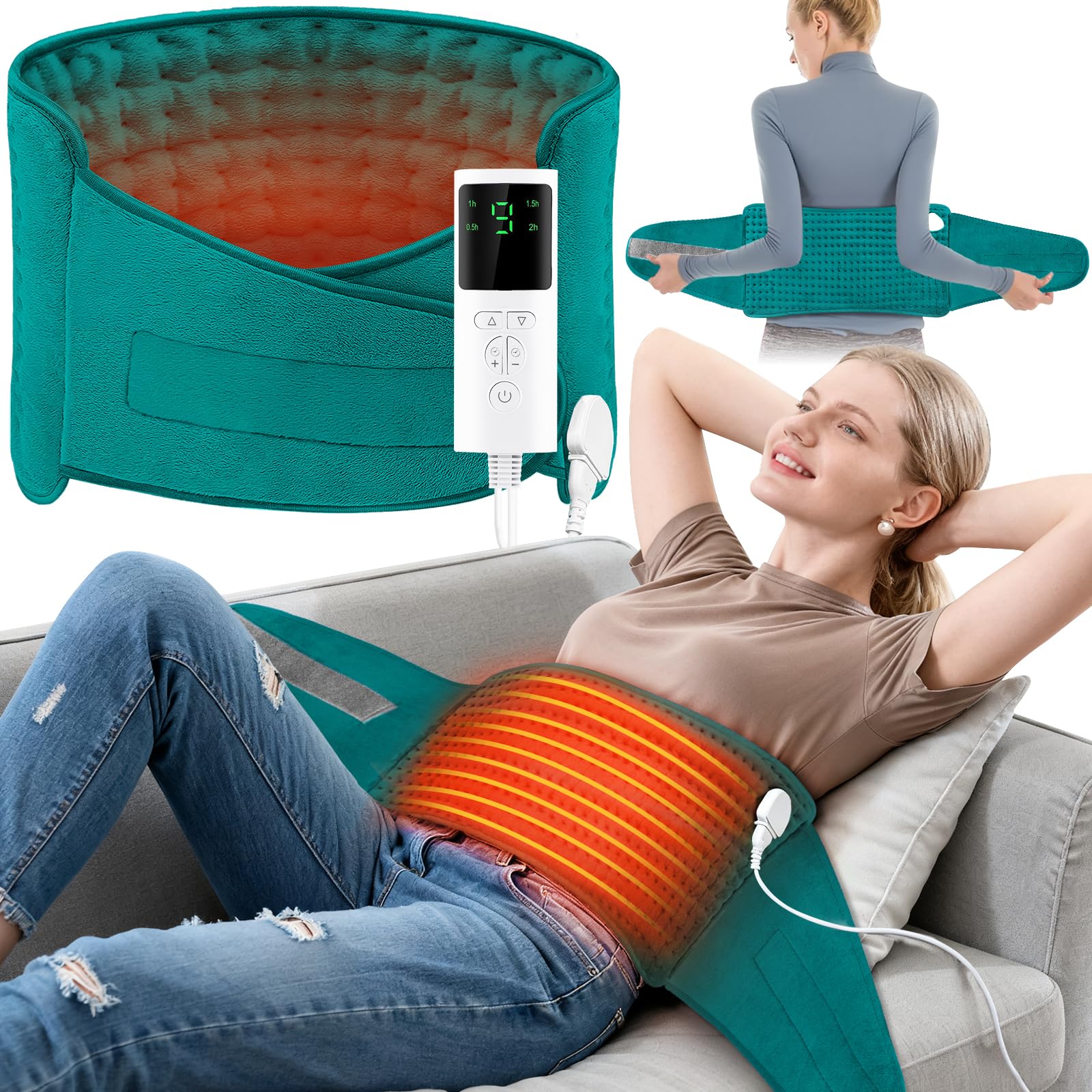 Manta Eléctrica Lumbar,125x30cm (Zona Calefactable 59x30cm),con 9 Niveles de Temperatura,4 Temporizadores,Apagado Automático,Lavable,Almohadilla Térmica Eléctrica para Espalda/Cuello/Abdomen