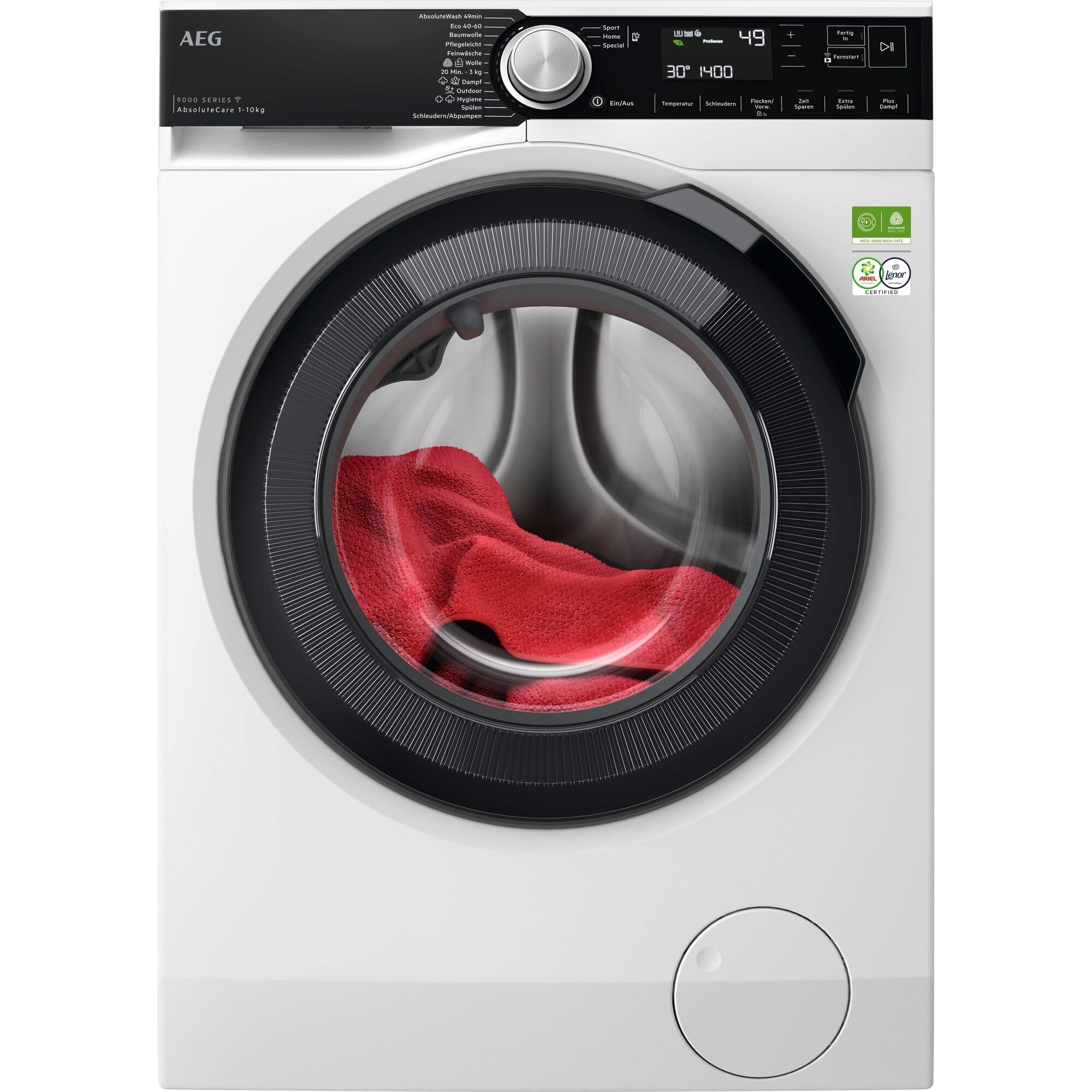 AEG WiFi Waschmaschine 10kg, Serie 9000 AbsoluteCare-SoftWater - Farbschutz & Faserschonung, A, Dampf-Programm–Weniger Bügeln & Mehr Frische, Mengenautomatik, Trommelbeleuchtung, 1400U/min, LR9WW80400